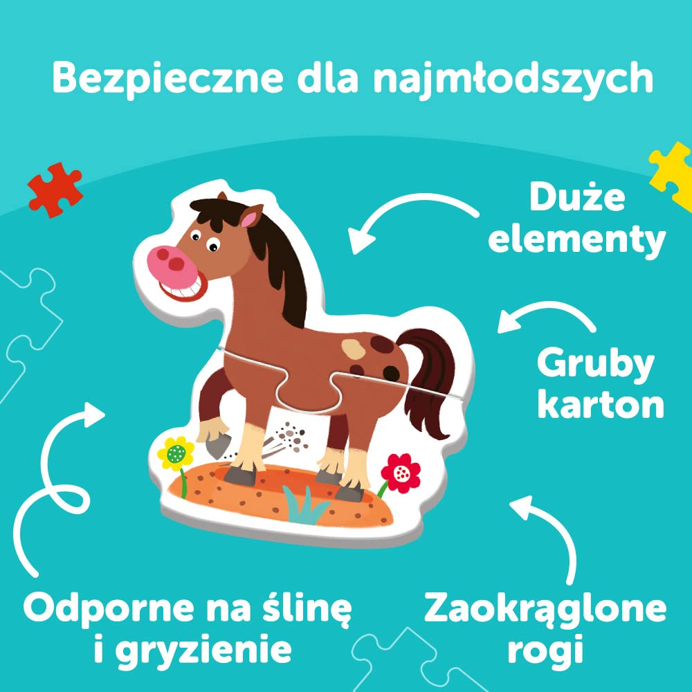 Trefl - Babies and the Bear, Na farmie - 4 Duże Układanki Kształtowe dla Najmłodszych, od 2 do 5 Elementów, Zwierzęta z Bajki Bobaski i Miś, Grube Puzzle dla Maluchów, Zabawa dla Dzieci od 2 lat