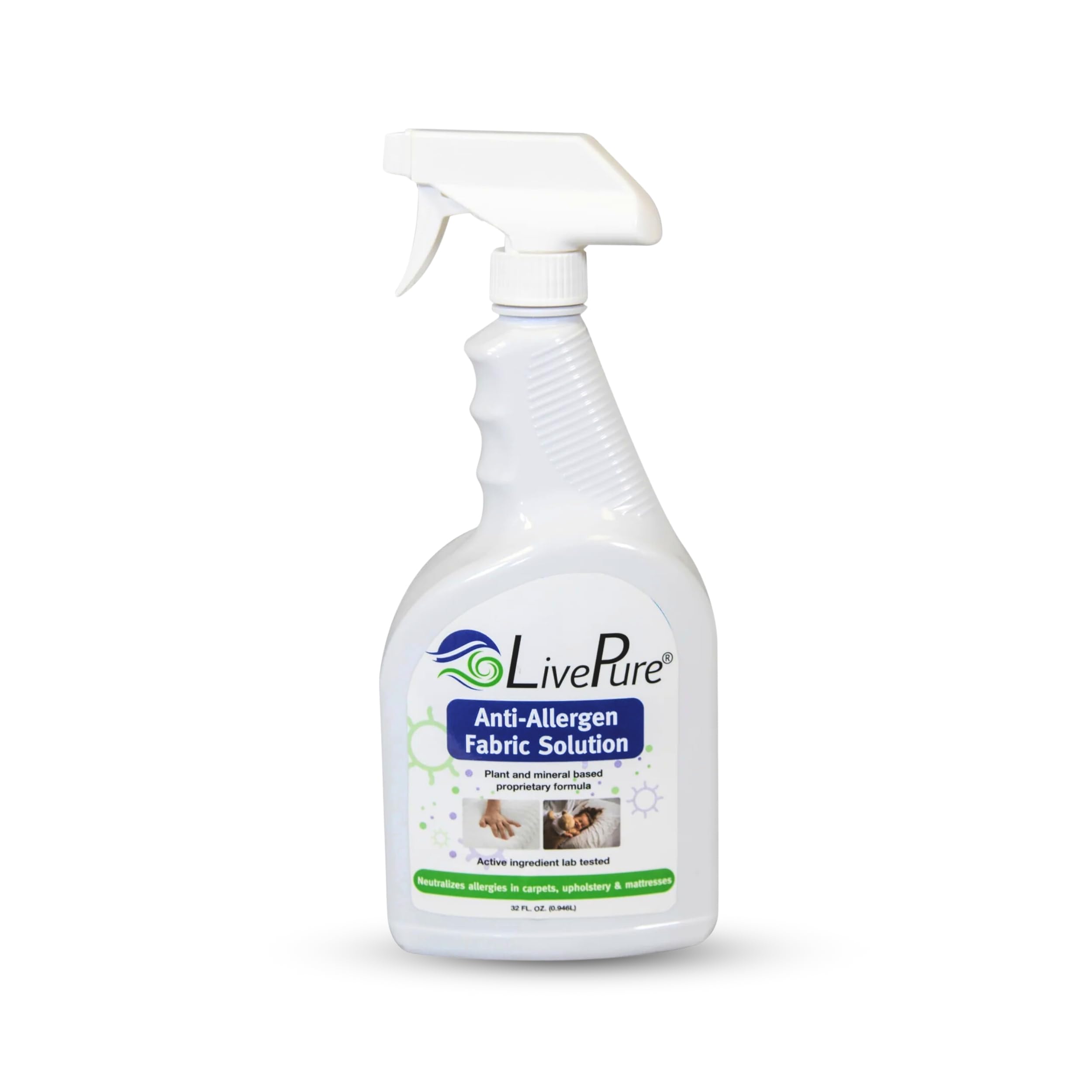 LivePure LP-SPR-32 Anti-Allergen 32 OZ Fabric Spray for Household Surfaces, Upholstery, Allergies from Dust Mites and Pet Dander, White