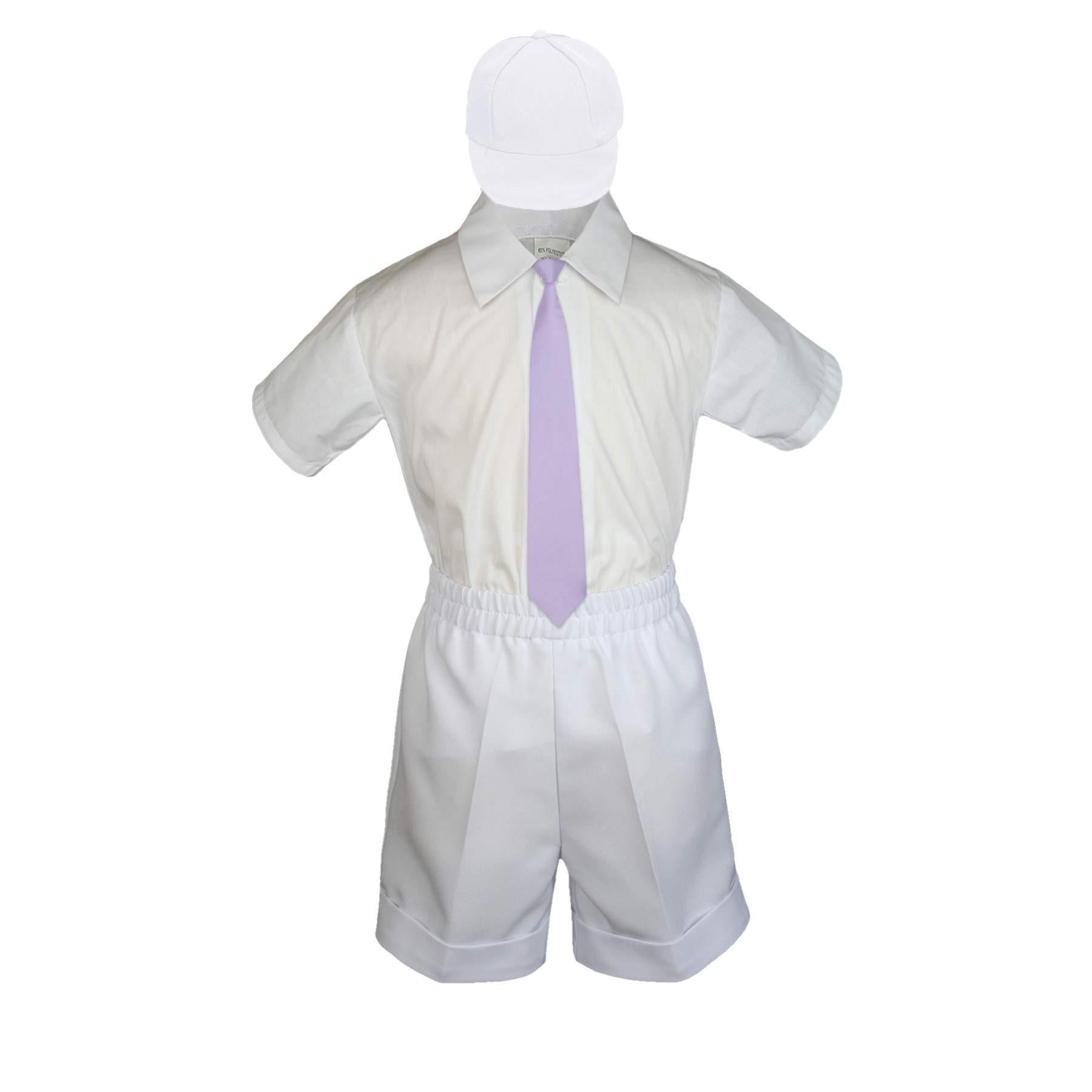 4 Pieces Formal Party Wedding Color Satin Necktie Shirt W/Hat White Shorts Set New Born Baby Boy Toddler Sm-4T (XL (18-24 Months Old), Lilac)