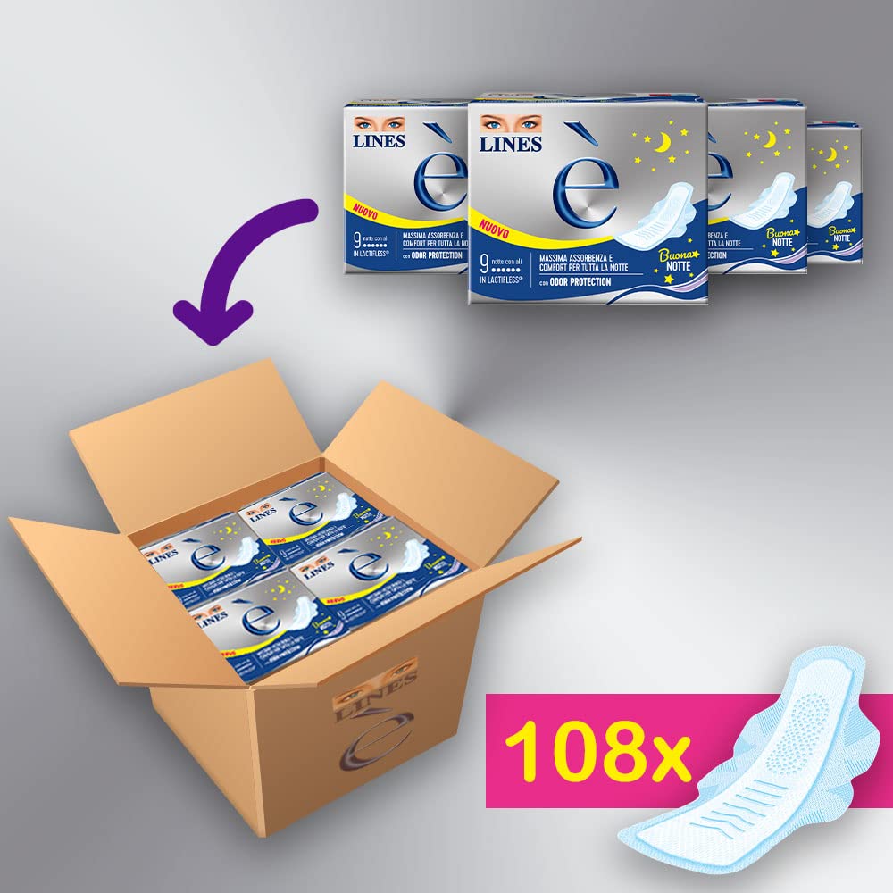 Lines Es de noche con alas absorbentes de Lactiflex, 108 piezas