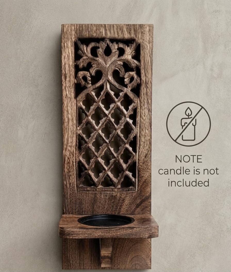 Handcrafted Wooden Wall Candle Holder - Moroccan Style -3