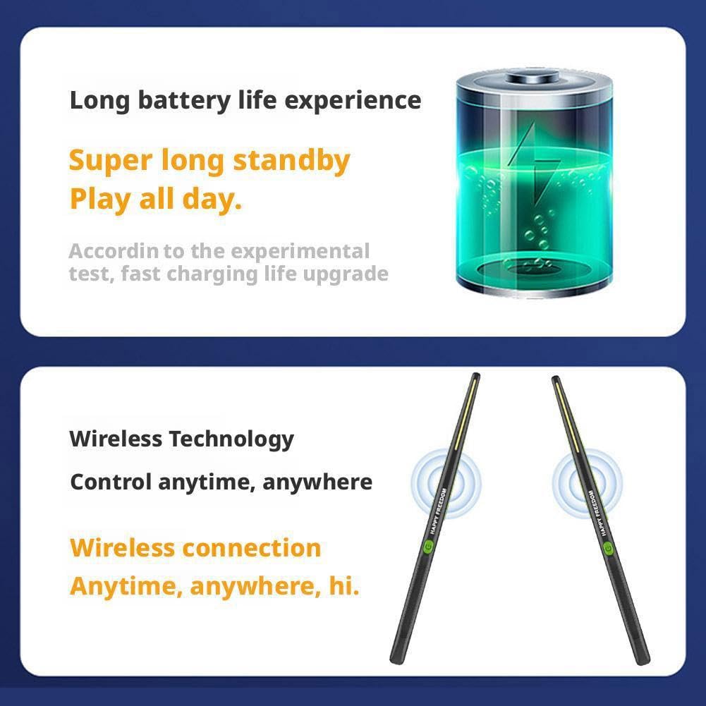 Set di batteria virtuale ad aria con bacchette RGB Bluetooth e pedali – Batteria elettronica portatile ricaricabile con rilevamento del movimento, divertente strumento per la pratica, regalo per