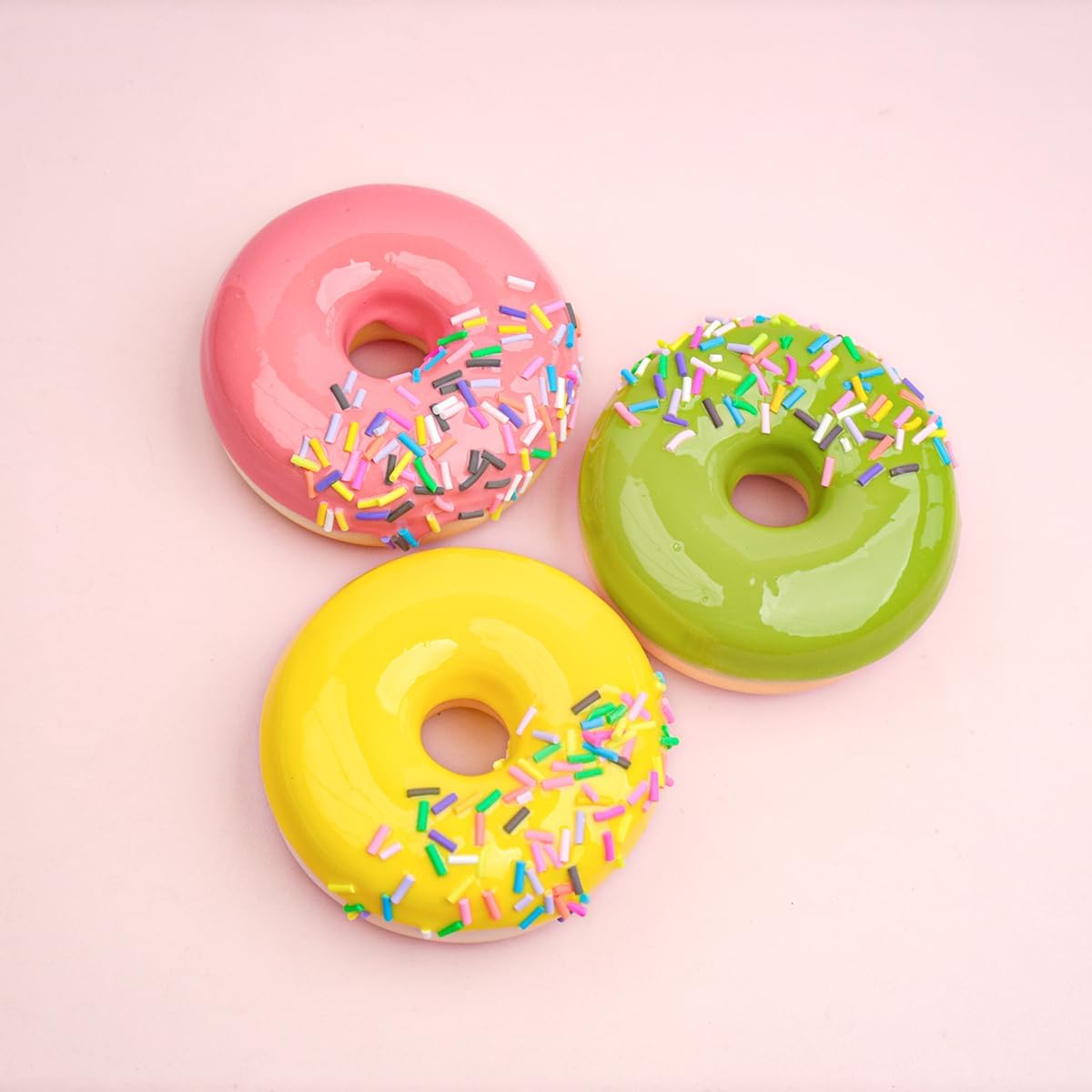 3 pcs Realistic Artificial Toy Fake DonutsFood Fake Cakes Desserts Donut Decorations Toys for Doughnut Party Decoration, Prop Food 3 x 3 inches (Colorful Needle Design E)
