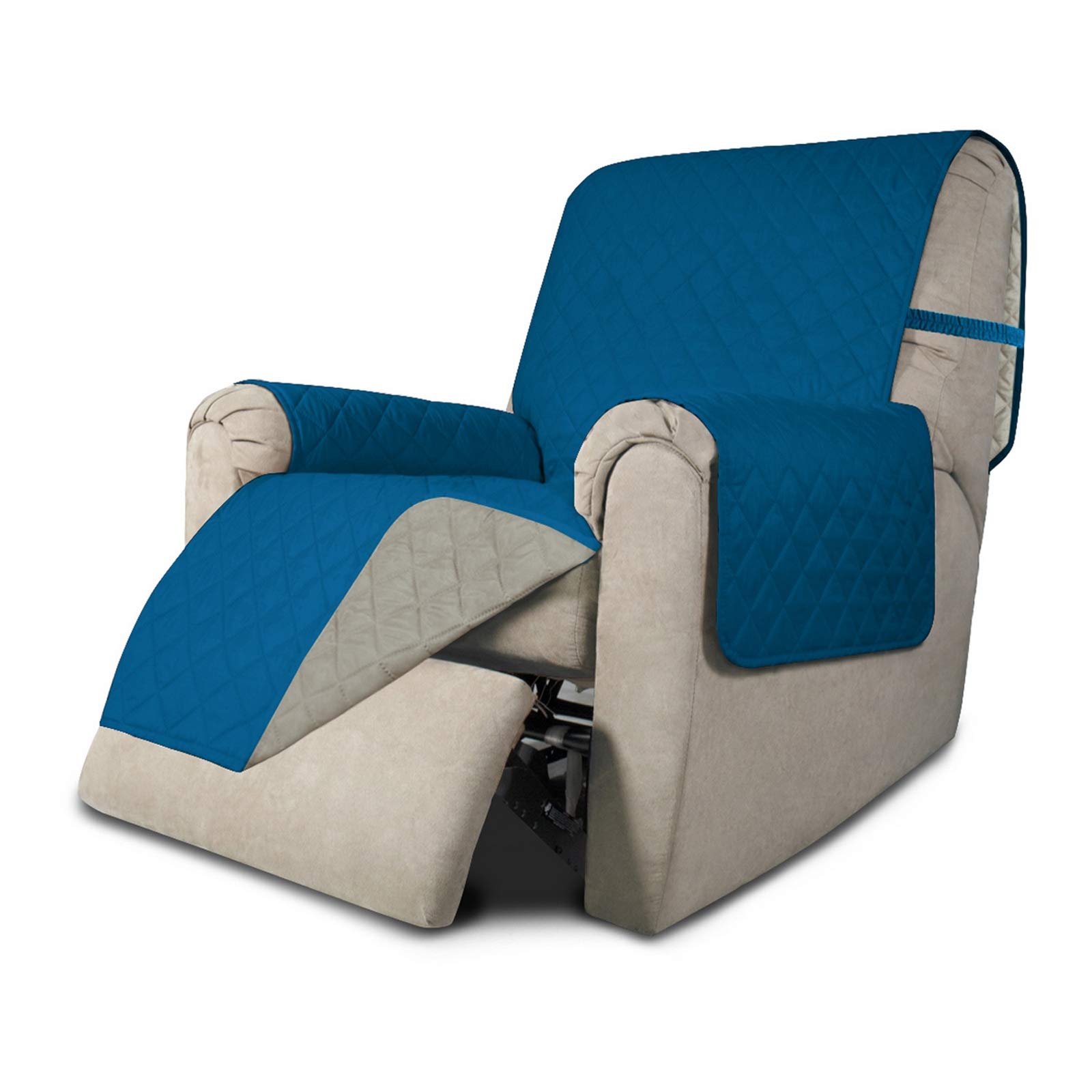 Easy-Going Reversible Couch Cover, Recliner 19 in, Peacockblue/Beige