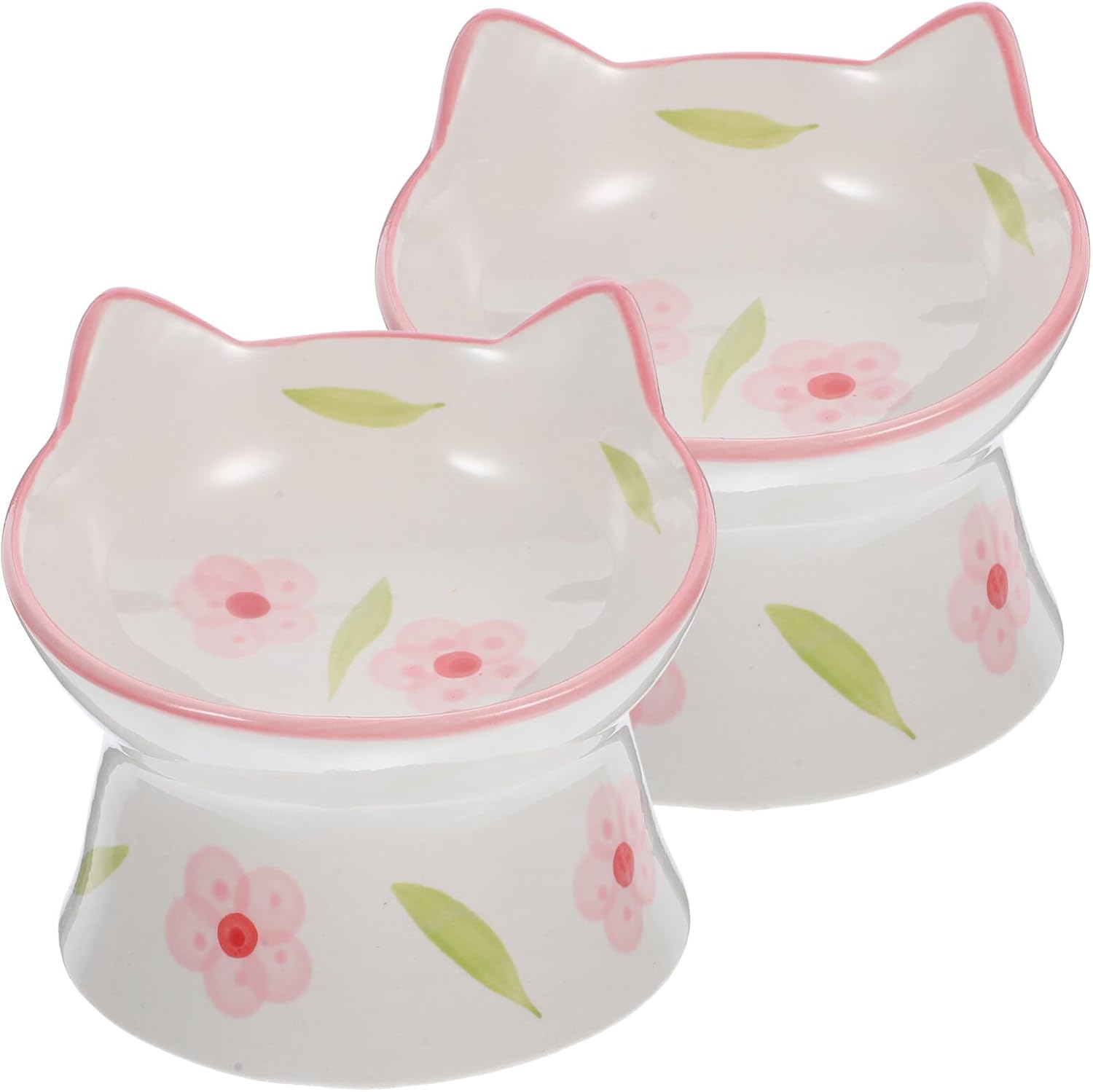 Cabilock 2pcs Raised Cat Bowl, Ceramic Cat Bowl, Ceramic Water Bowl, Elevated Cat Feeding Bowls