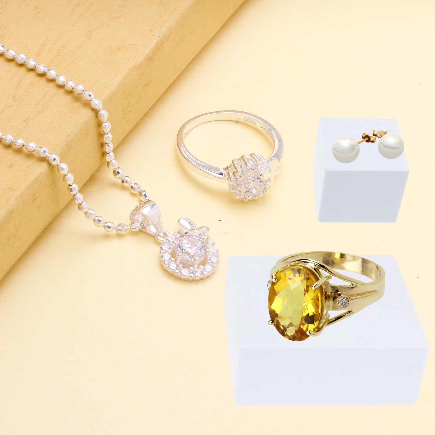 Lot de 8 cubes géométriques en mousse pour bijoux, cosmétiques, maquillage, séance photo (blanc)