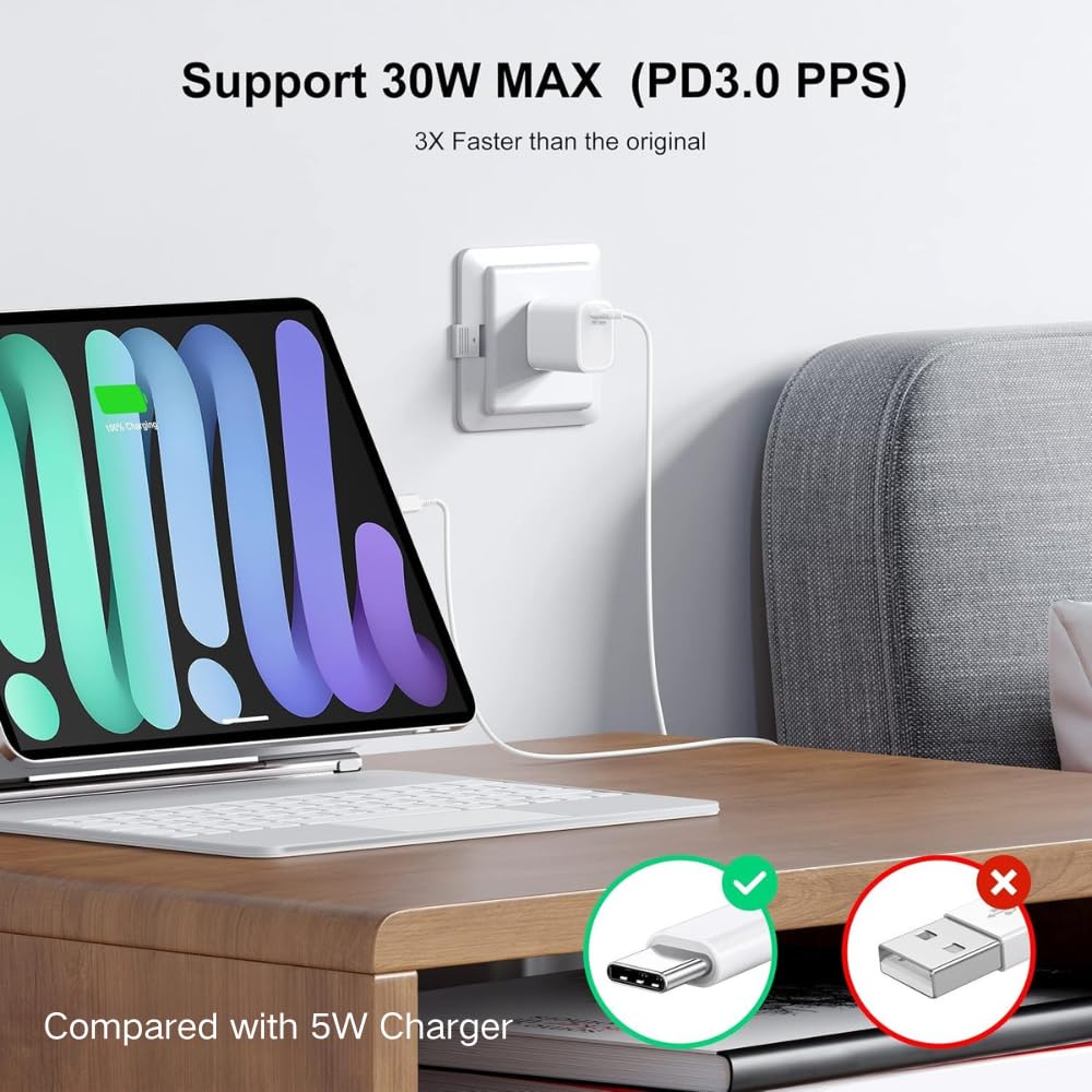 Szybka ładowarka USB C PD 30 W, zasilacz USB A PD 3.0 do Google Pixel 9 Pro, iPhone 17/16/15/14/13/Pro Max/9/8 Pro/8/7 Pro/6, Samsung Galaxy, podwójny port