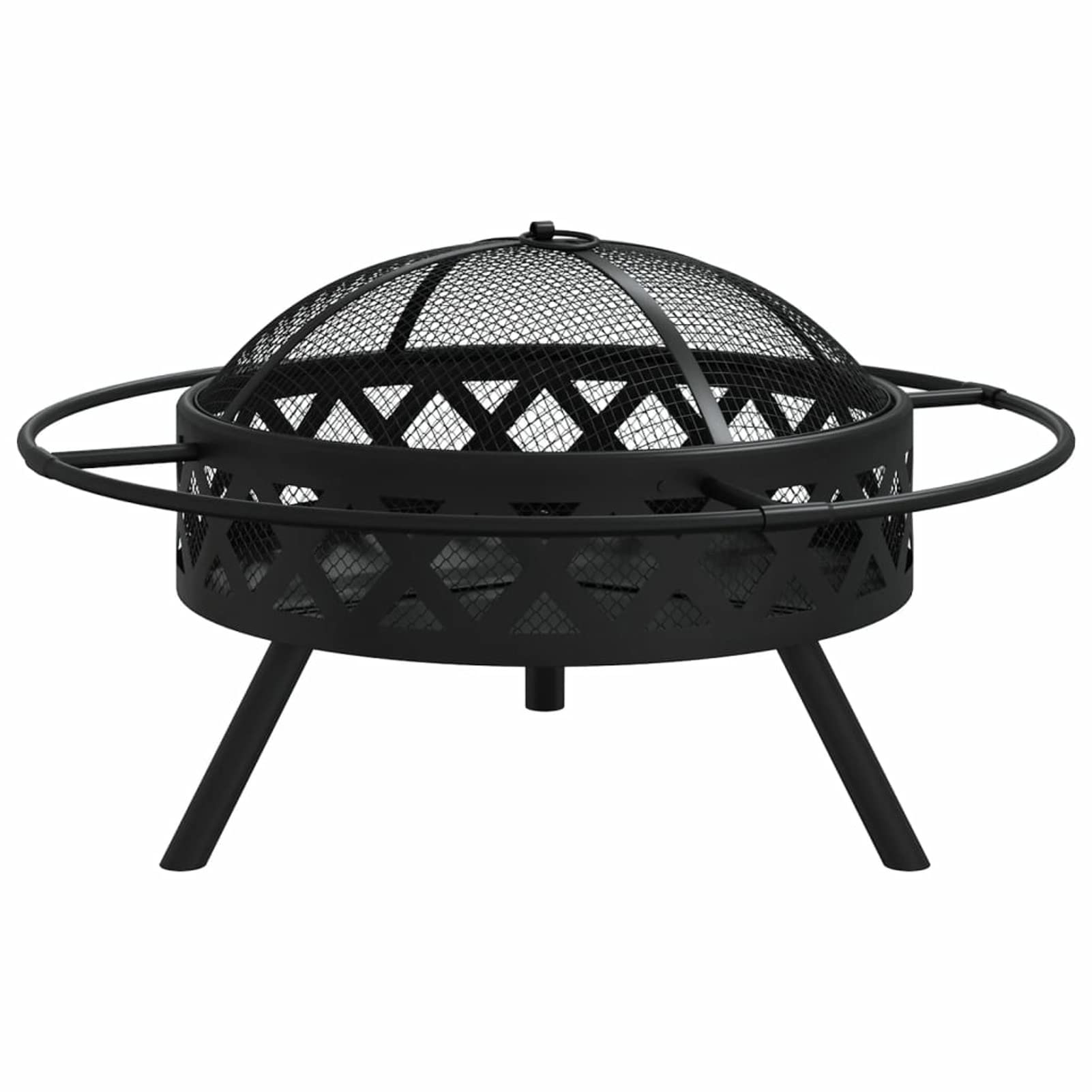Palenisko z pogrzebaczem, ochrona przed iskrami, palenisko ogrodowe, z ochroną przed iskrami i rusztem do grillowania, 70 cm, stal XXL