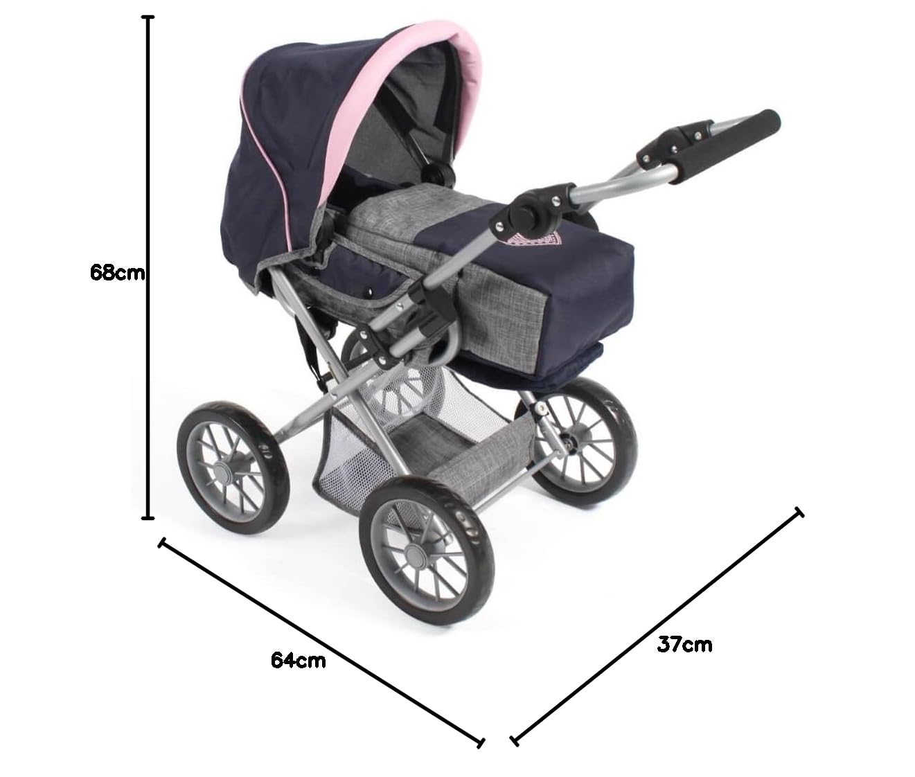 Bayer Chic 2000 - Passeggino per bambole Leni, passeggino combinato 2 in 1 con custodia rimovibile, grigio melange, rosa
