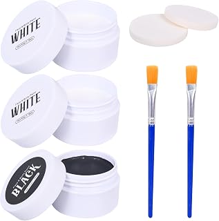 Halloween Black and White Face Paint Kit - 7pcs Large Capacity Facepaint for Adult Clown SFX Zombie Special Effects Makeup With Brushes & Sponges