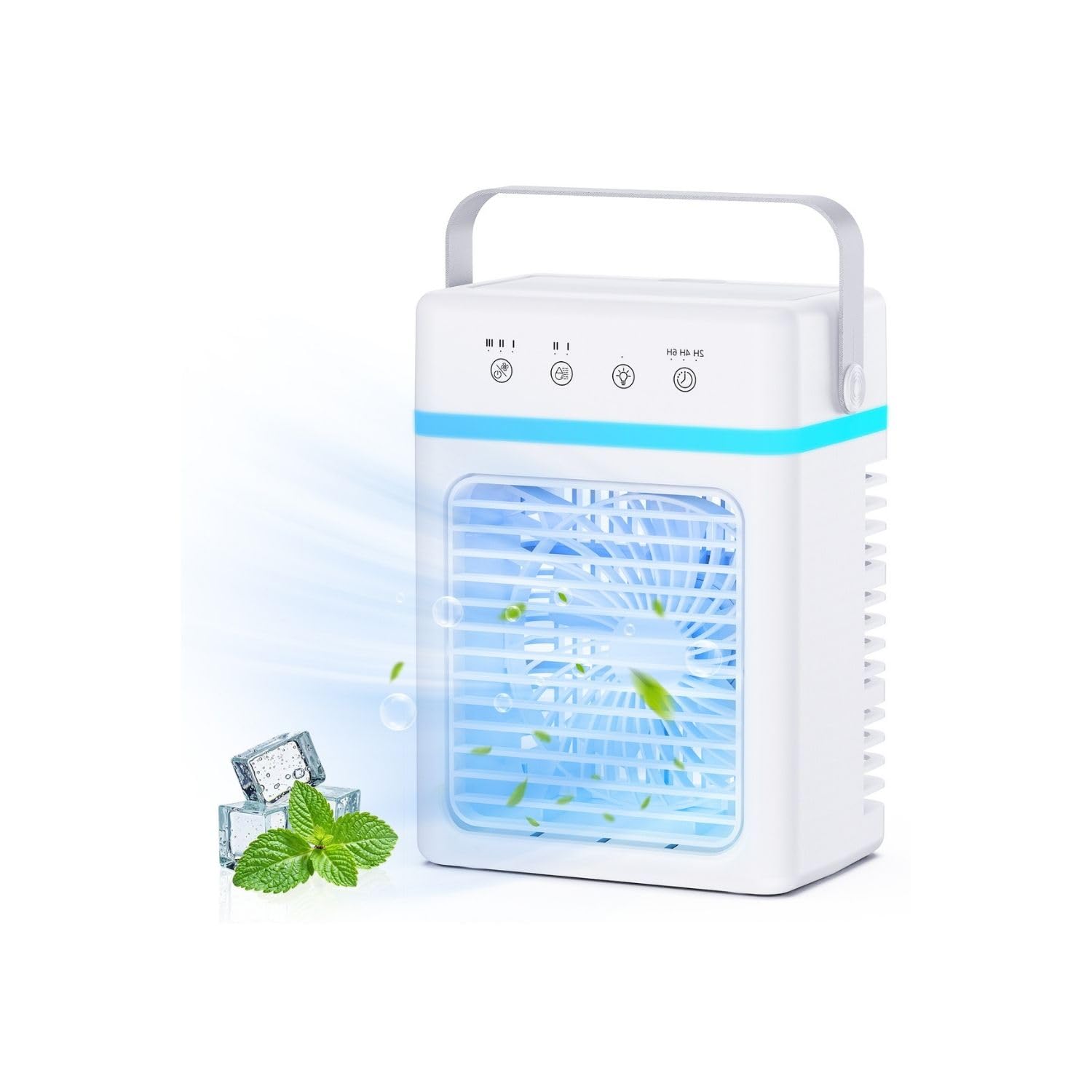 Mini Klimaanlage Mobil 900ML Wassertank, Mobiles Klimagerät 3 Windmodi & 2 Nebelstufen, Luftkühler mit Wasserkühlung mit USB, Timer-Funktion (2-6H), Farbiges Nachtlicht, Leiser für Zuhause und Im Büro