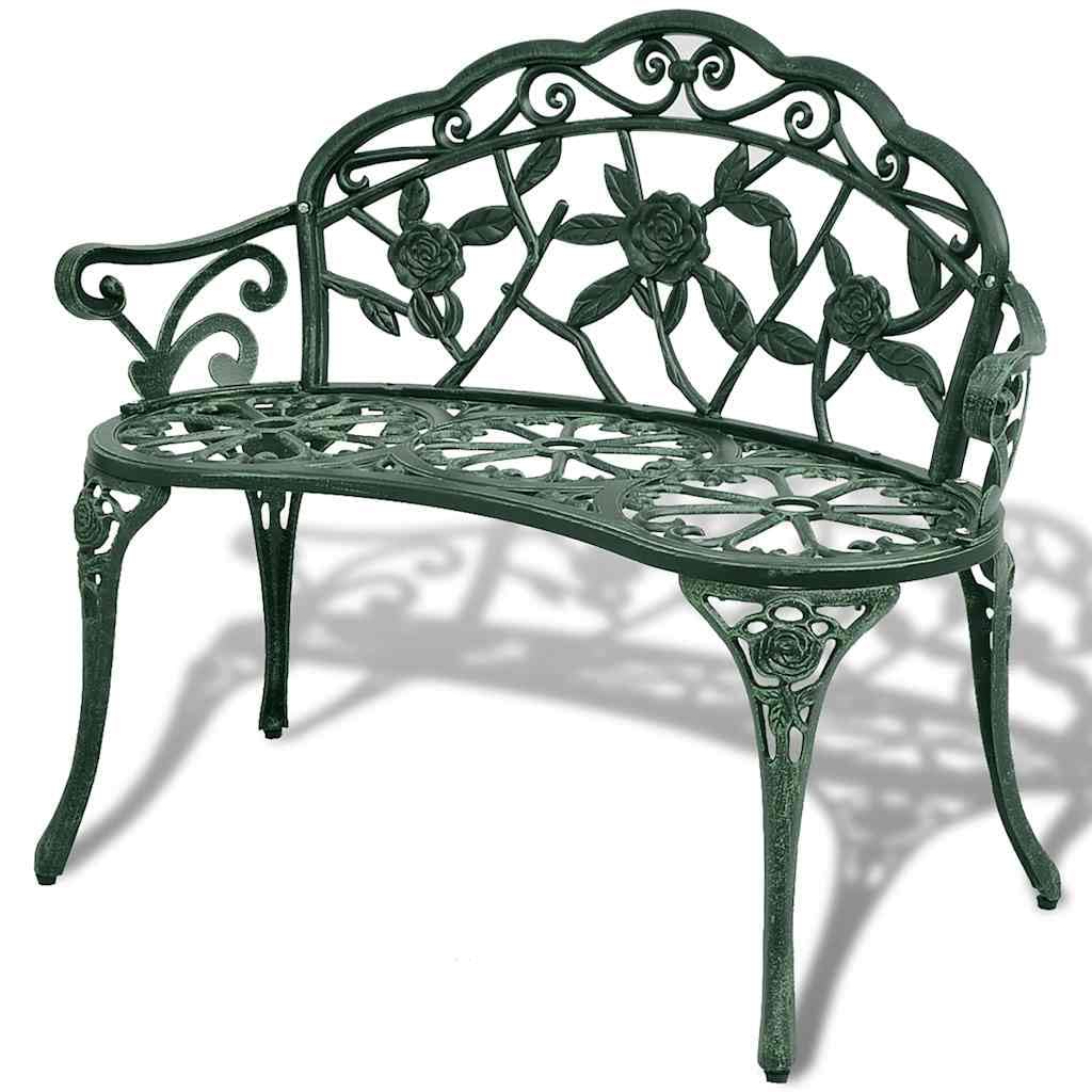 vidaXL Romantic Style Garden Bench, 100 x 54 x 80 cm, Cast Aluminium and Iron Construction, Green, Floral Pattern, Sturdy, Weather-Resistant, Comfortable 2-Seater, Max Load 110 kg. — image 1