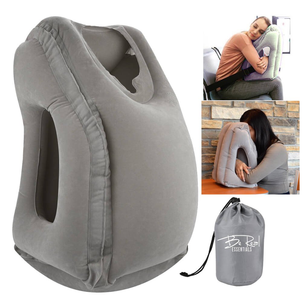 Inflatable Travel Pillow for Head & Neck Full Body Support Pillow, Comfortable Multifunctional & Portable, Travel Gift for Family and Friends for Airplanes, Cars, Trains (Gray)
