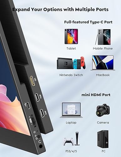 Miniatura 7 de Monitor portátil con pantalla táctil, monitor portátil 4k de 13.3 pulgadas, 3840 x 2160, 100% sRGB HDR, monitor de viaje, USB C, HDMI, ultra