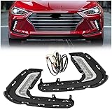 HECASA Pair LED Fog Lights Compatible with 2016 2017 2018 Hyundai Elantra Sixth Generation DRL Replacement for 92207F2100 92208F2100 Front Bumper Fog Lamp LH& RH Clear Lens