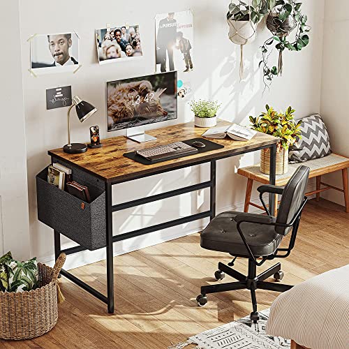 Cubicubi Study Computer Desk 32" Home Office Writing Small Desk, Modern Simple Style Pc Table, Black Metal Frame, Rustic Brown #TOP1