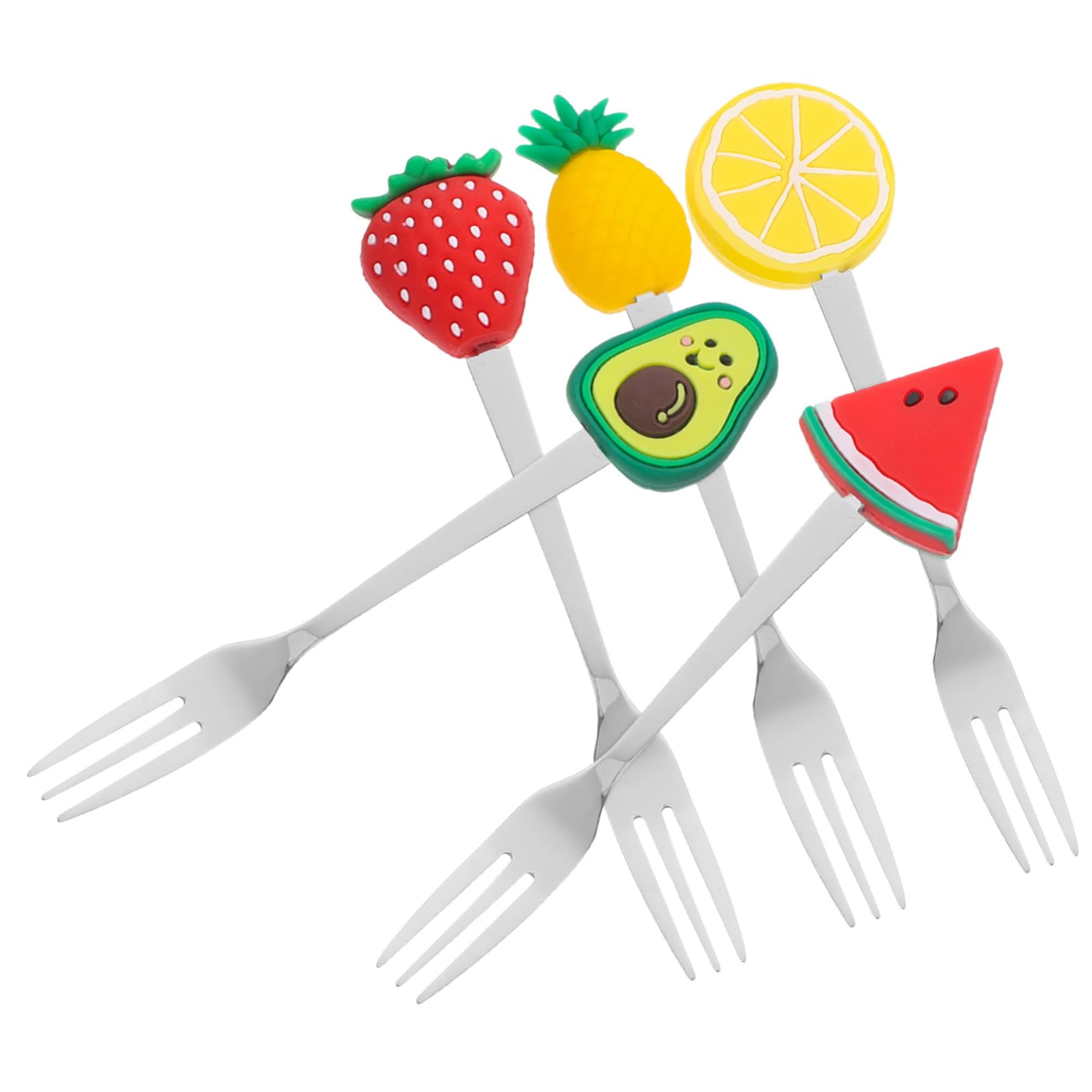 NAMOARLY 5pcs Cartoon Fruit Fork Appetizer Forks Party Cake Decors Food Tasting Picks Small Dessert Forks Dessert Picks Party Fruit Picks Party Pastry Forks Mini Fruit Forks Stainless Steel