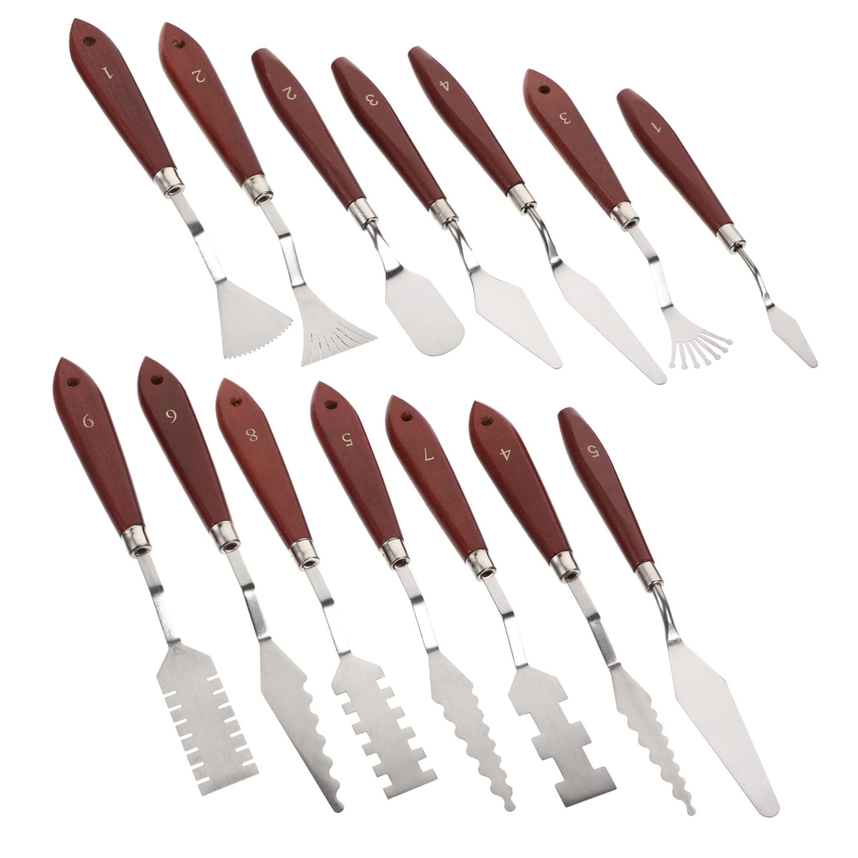 Lurrose Set de 14 Couteaux à Peinture en Acier Inoxydable, Manche Marron