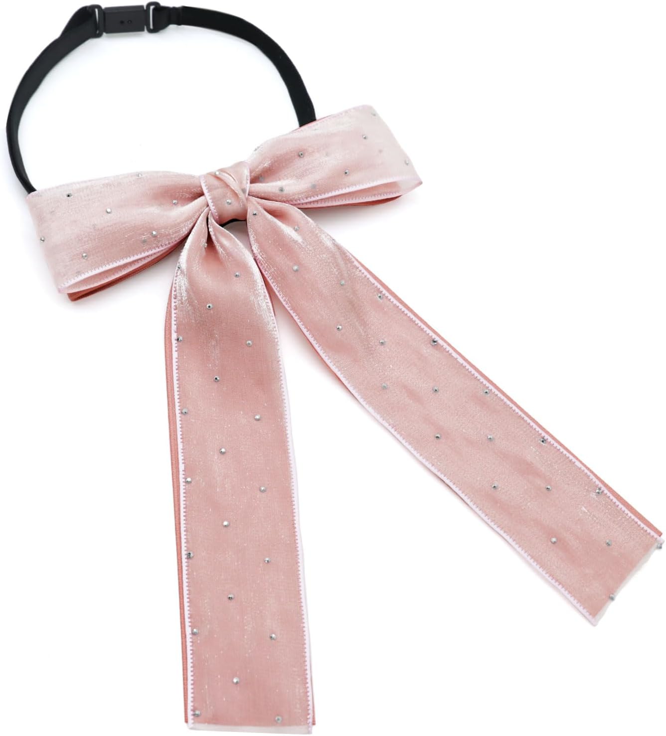 Pre Tied Adjustable Bow Ties for Women with Mesh and Rhinestone | Mesh over Polyester, Pre-Tied Buckle, Elastic Strap, Rhinestone Accent, 7.87x5.91 in, Dinner Party Daily, Multiple Colors