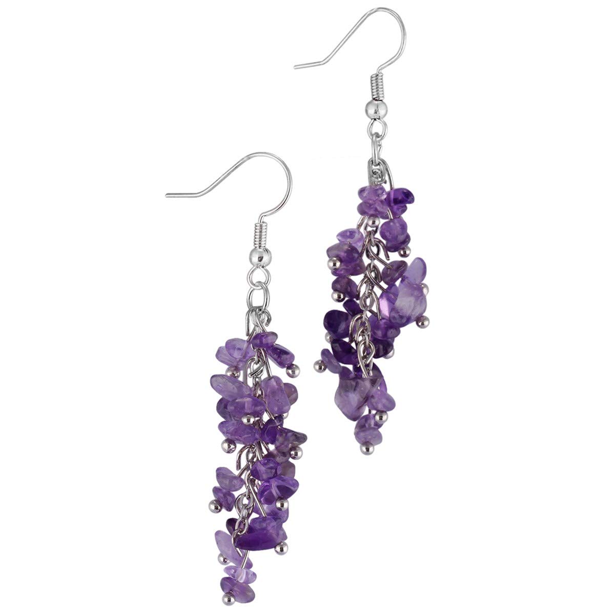 Nupuyai Natural Tumbled Stones Earrings for Women Reiki Healing Crystal Long Dangle Hook Eardrop