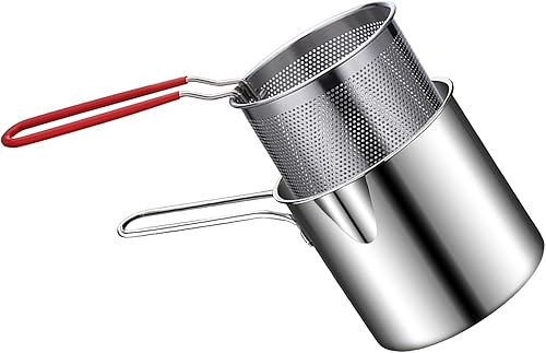 Miniatura 4 de Olla de acero inoxidable con cesta de freír de mango largo, olla de cocina para papas fritas, pollo, tempura japonesa