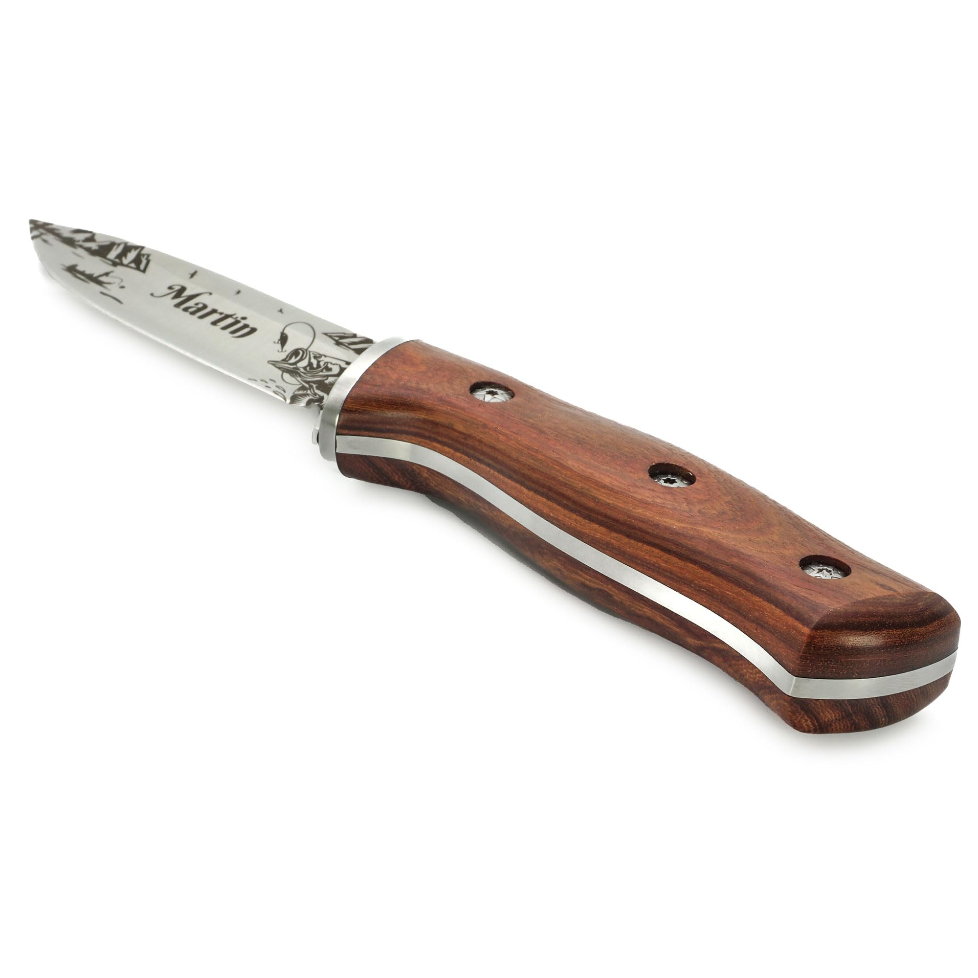 Angelmesser mit Gravur – Geschenk für Angler – Personalisiertes Geschenk mit Namen für Geburtstag Weihnachten Vatertag (ohne Ständer)