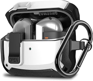 فكرة Fekra Compatible with Samsung Galaxy Buds 3 Pro/Buds 3 Case Full-Body Shockproof (Secure Lock) Galaxy Buds 3 & Galaxy Buds 3 Pro (2024) with Carabiner (White)