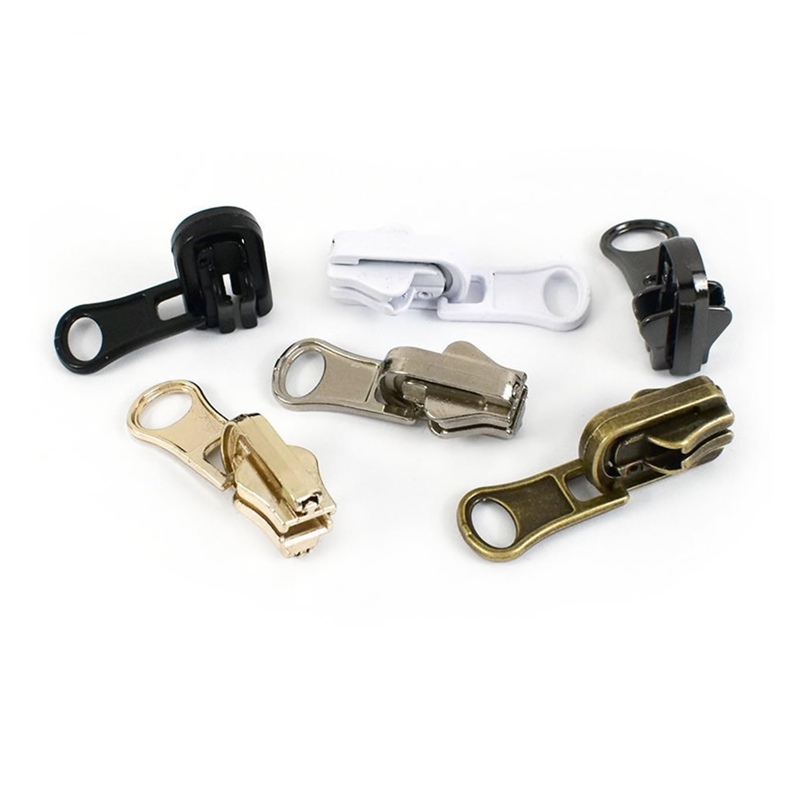 Tirones para deslizamientos de cremallera de metal Deslizadores de cremallera giratorios de doble cara, 5 uds., 3#5#8#, for nailon, Metal, resina, cabeza con cremallera, chaqueta DIY, accesorios de