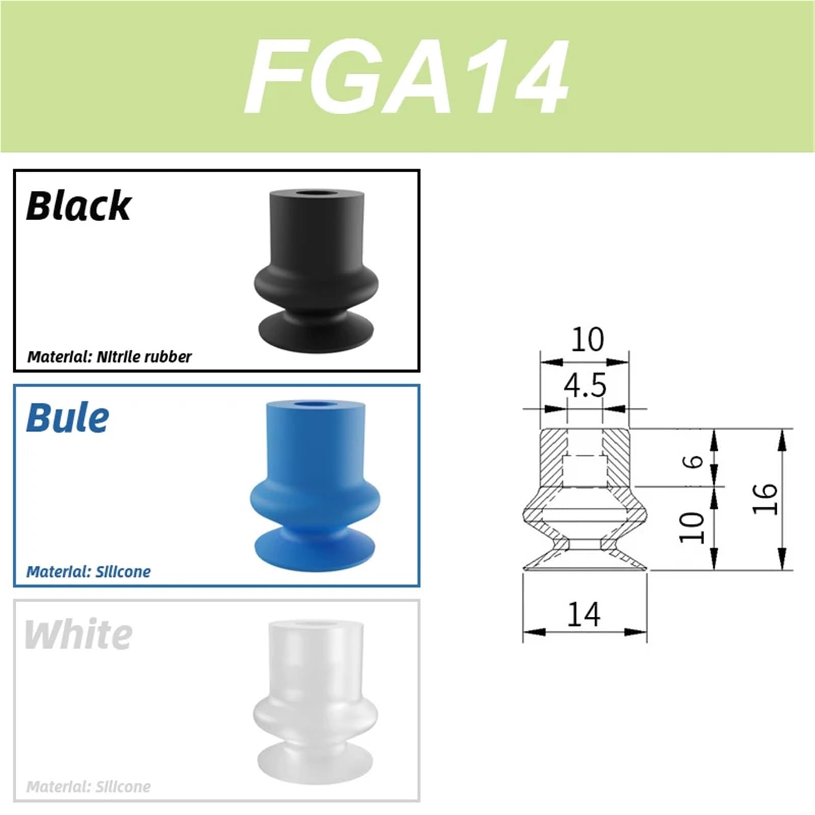 FGA-11/14/16/20/22/25/33/43/53/63/78 Doppelschichtiger blauer pneumatischer Vakuum-Saugnapf, 1 Stück | FGA14,Black