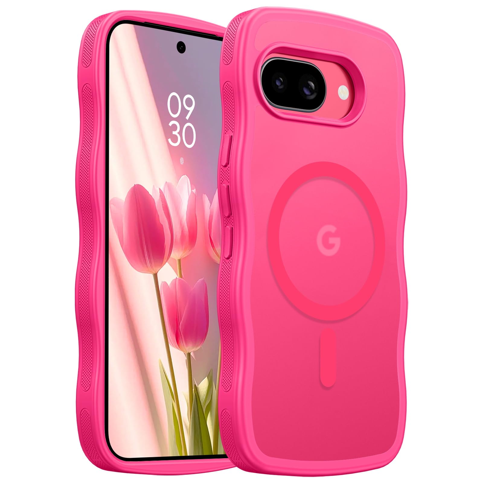 Photo 1 of BENTOBEN for Google Pixel 9a Case [Compatible with MagSafe] Cute Curly Wavy Anti-Slip Bumper Magnetic Matte Slim Thin Soft Women Girls Boys Protective Phone Cover for Google Pixel 9a 6.3", Hot Pink