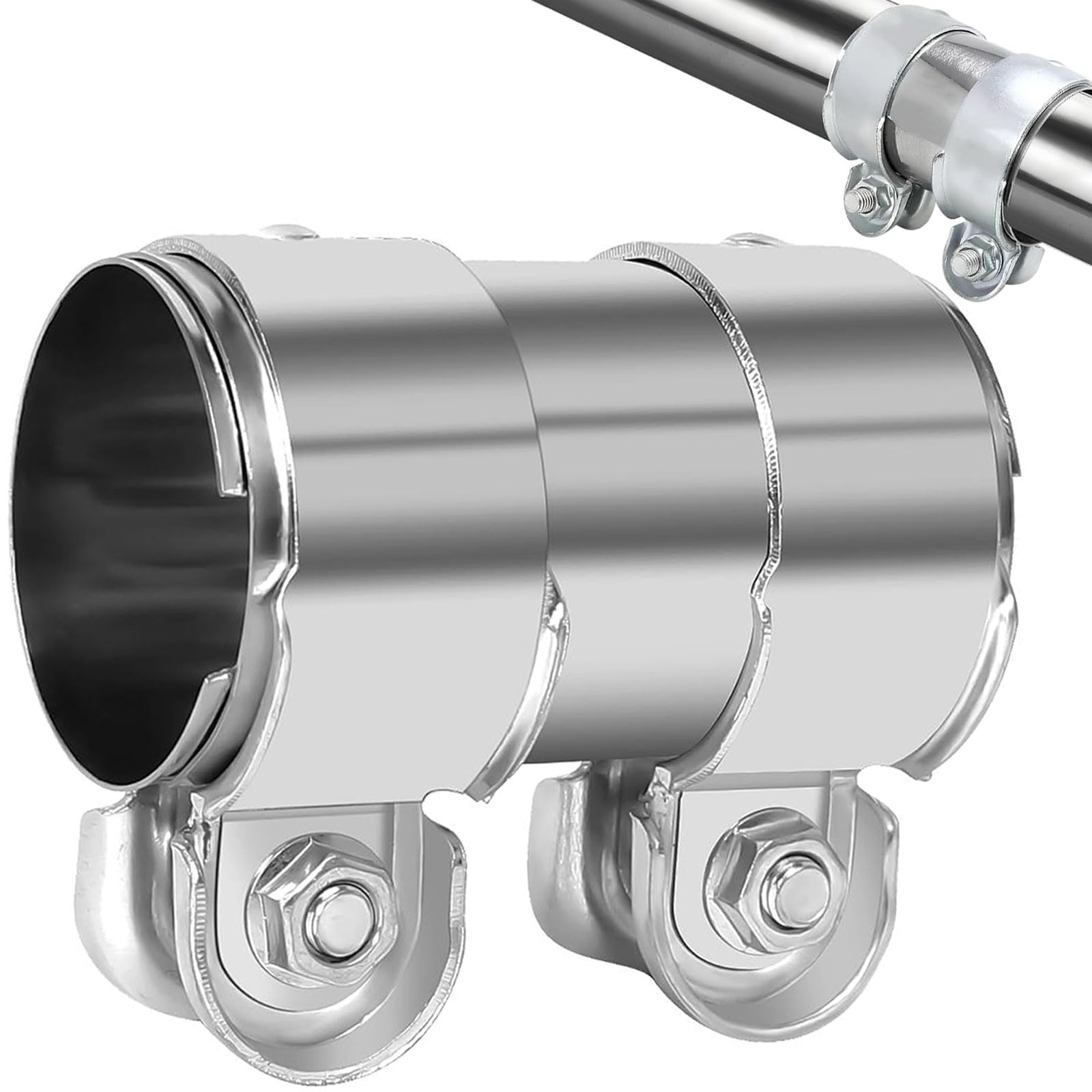 Auspuffschelle, 55 x 125mm Edelstahl Auspuff Schellen Klemmen, Doppelschelle Auspuffschelle, für die Reparatur von Autos und Motorrädern, Silber