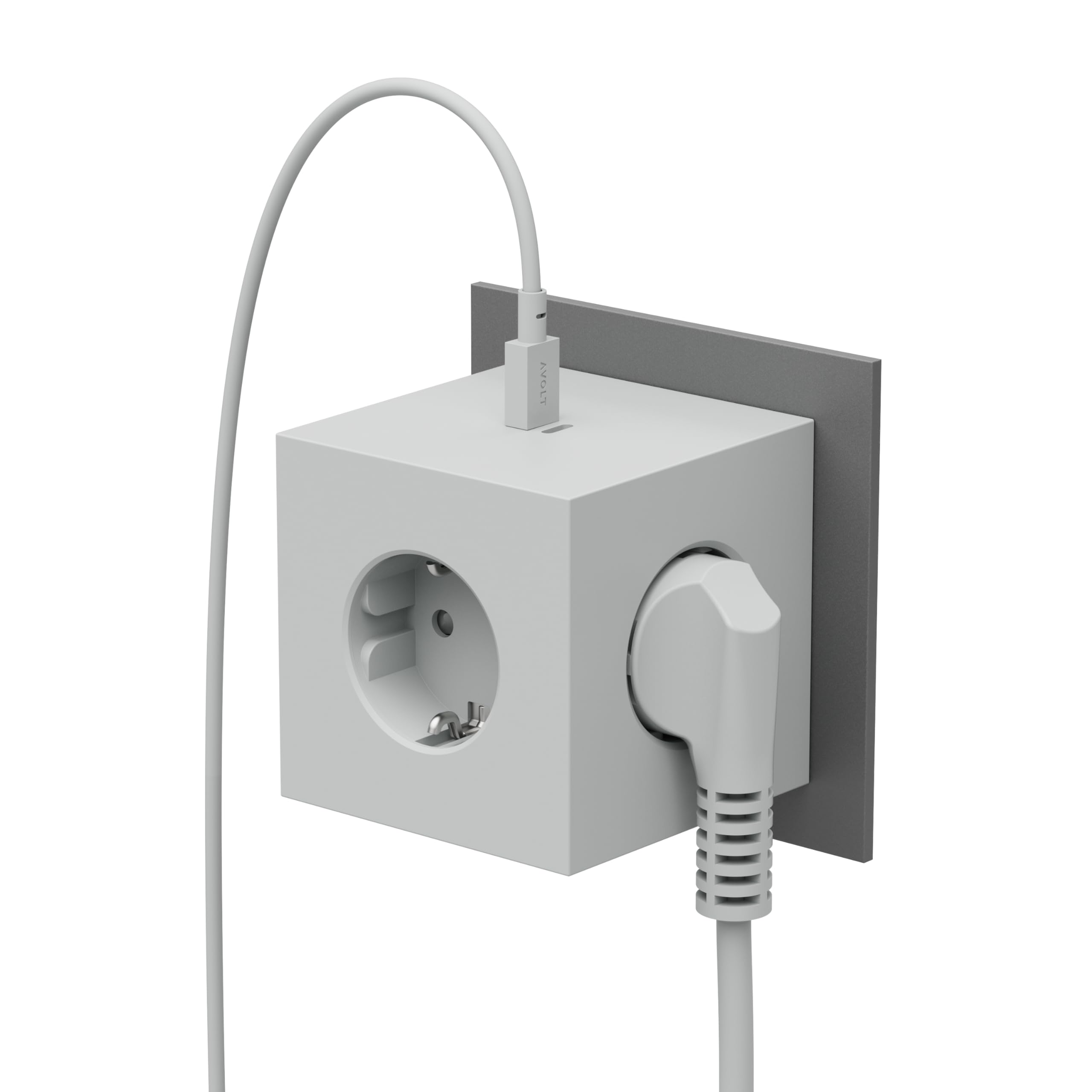 Avolt Square 2 Multipresa Design Elegante, 3 Prese Schuko, 2 USB-C 30W | Multipresa design elegante grigia. Cubo senza cavo, attacco diretto alla presa, ricarica USB-C 30W salvaspazio per casa