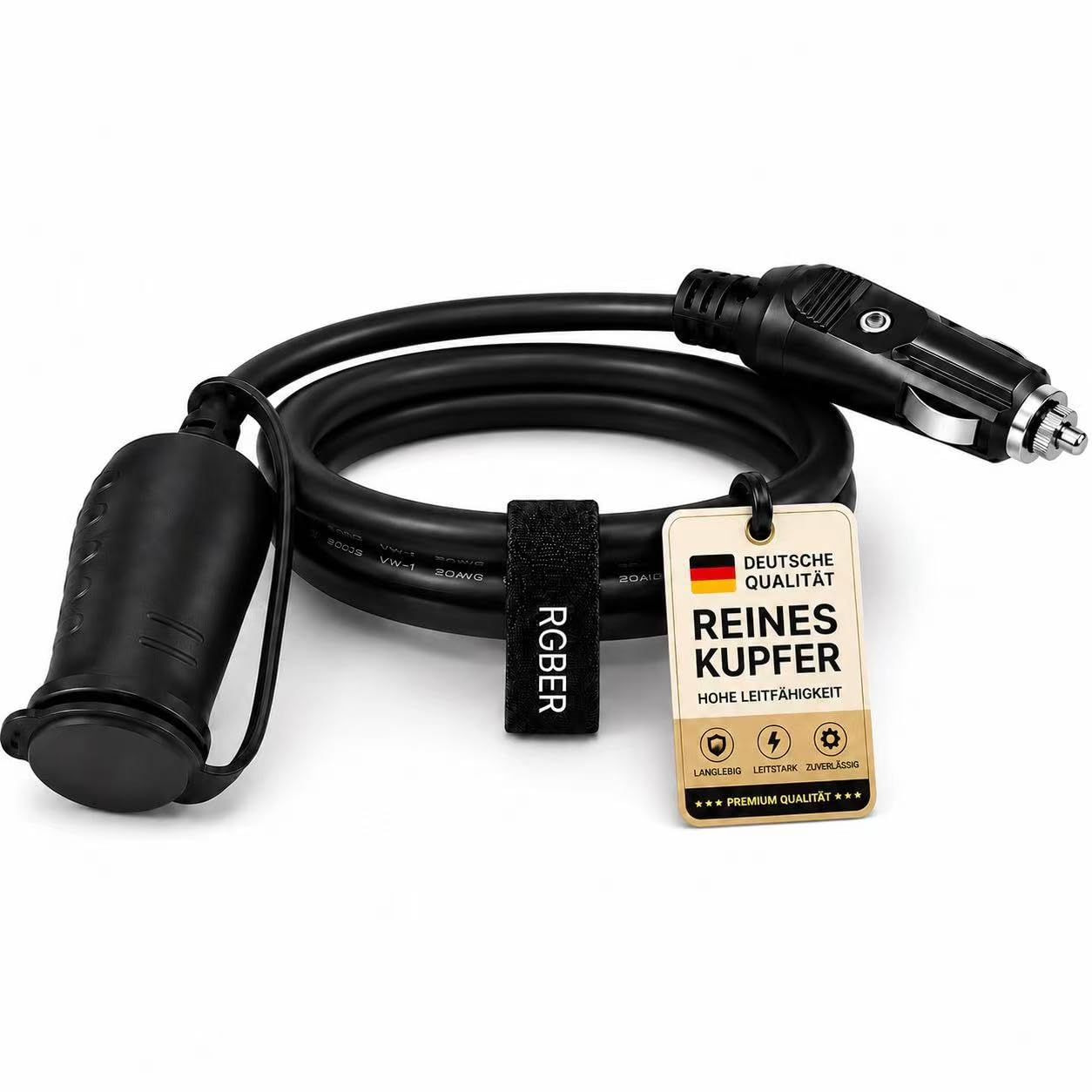 RGBer® Zigarettenanzünder 12V Verlängerungskabel | Zigarettenanzünder Verlängerung für Auto Kühlbox und Kompressor Kühlbox geeignet