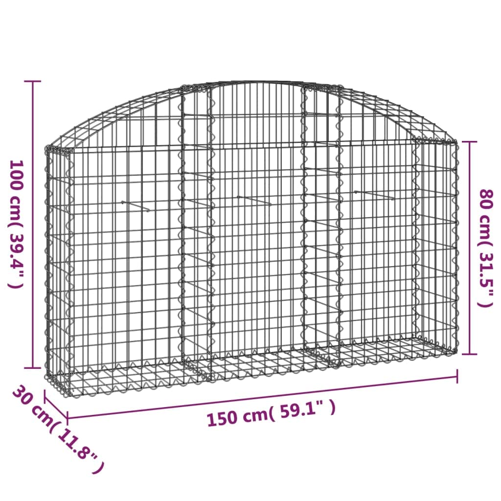 Gabione mit Hochbogen 150 x 30 x 80/100 cm aus verzinktem Eisen, Garten Terrasse Balkonkasten Dekoration für Blumen Pflanzen Kräuter Gemüse, frostfest, Outdoor und Indoor für Beete