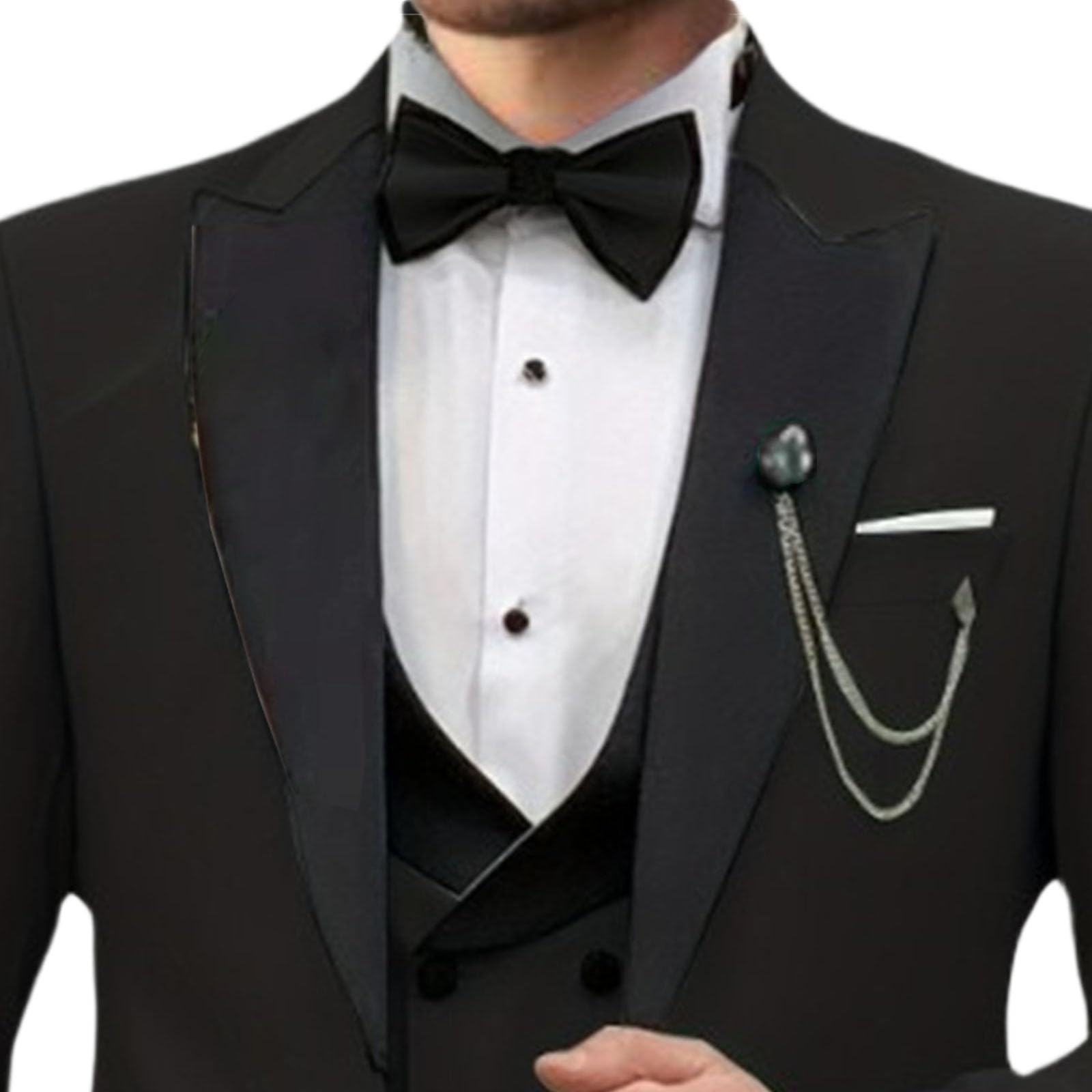 Completo da Uomo Slim Fit in Velluto con Revers a Lancia, 3 Pezzi, Giacca da Smoking con Un Bottone, Gilet, Pantaloni