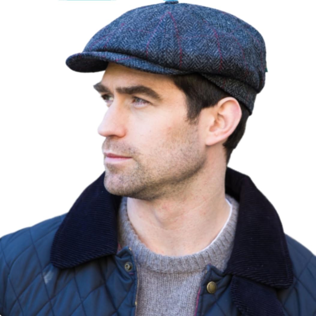 Mucros Weavers Irish Wool Driving Cap, 8 Panel, 100% Wool, Women's Adults Unisex Classic Style, Grey, Large, Formal, Wedding