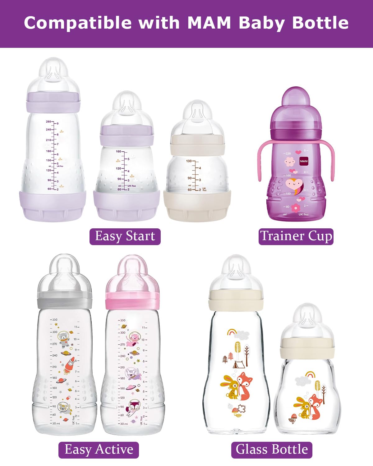 Sippy Cup Nipples for MAM Easy Start Bottle,Easy Active Bottle and Glass Baby Bottles,Plastic Trainer Cup,Soft Silicone Nipples,Variable Flow Conversion Nipple,6+ Months,4 Count