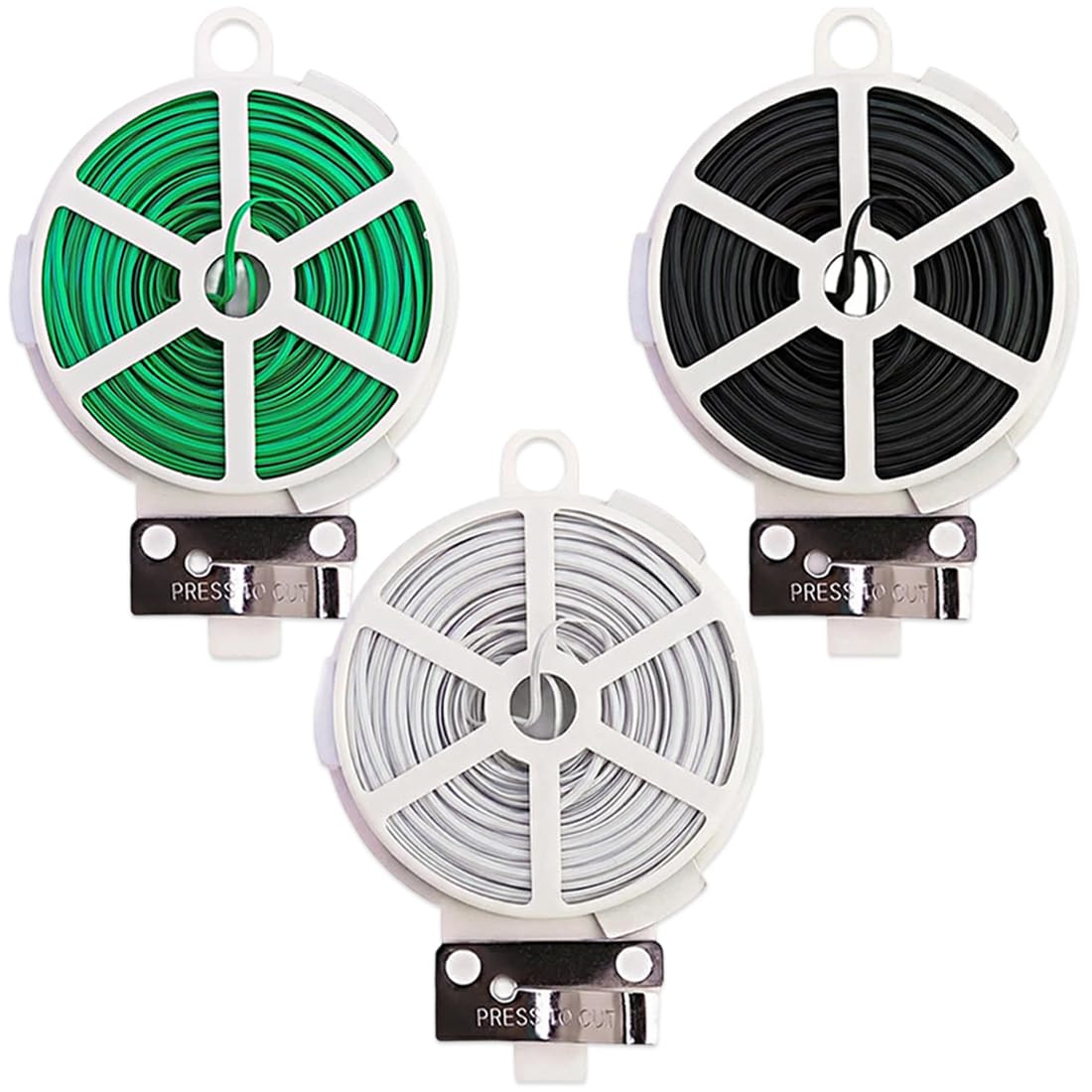 3x30m Filo di Ferro Plastificato - Legacci per Piante e Pomodori, Filo Legatura con Taglierino e Supporto, Resistente UV, Modellabile, per Giardino, Cavi e Fai da Te – Verde, Bianco, Nero