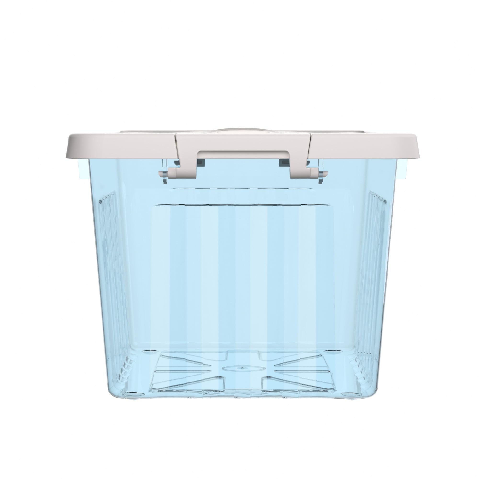 Cetomo 15L x 4 plastic opbergdoos, wit, draagtas, organiserende container met duurzaam deksel en veilige sluitgespen, stapelbaar en nestbaar, 4 stuks, met gesp