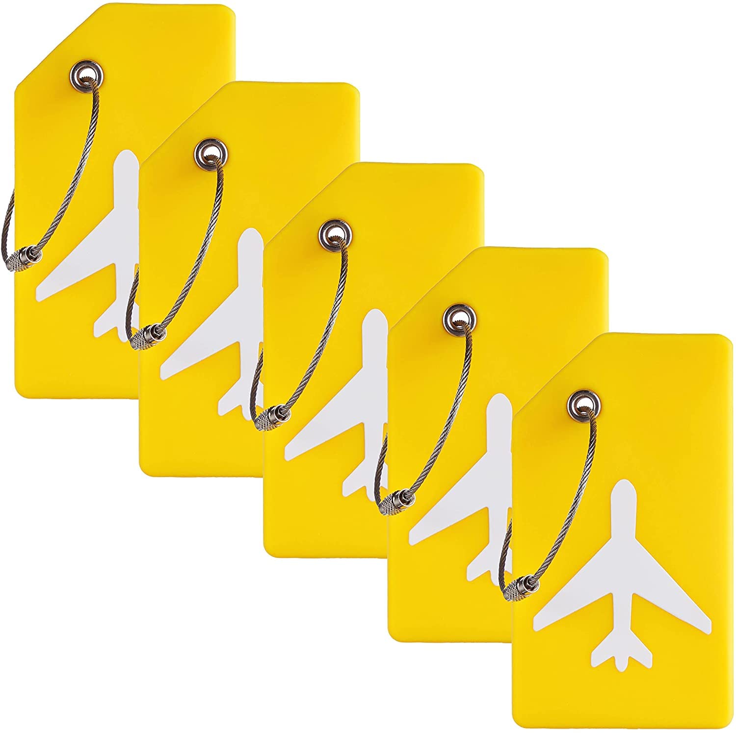 Silicone Luggage Tag, With Name ID Card Quickly Spot Luggage Suitcase, Anti-lost Tag, ELECDON Personality Tag 5 Pack Luggage Tags Bag Tag Stainless Steel Loop (Yellow)