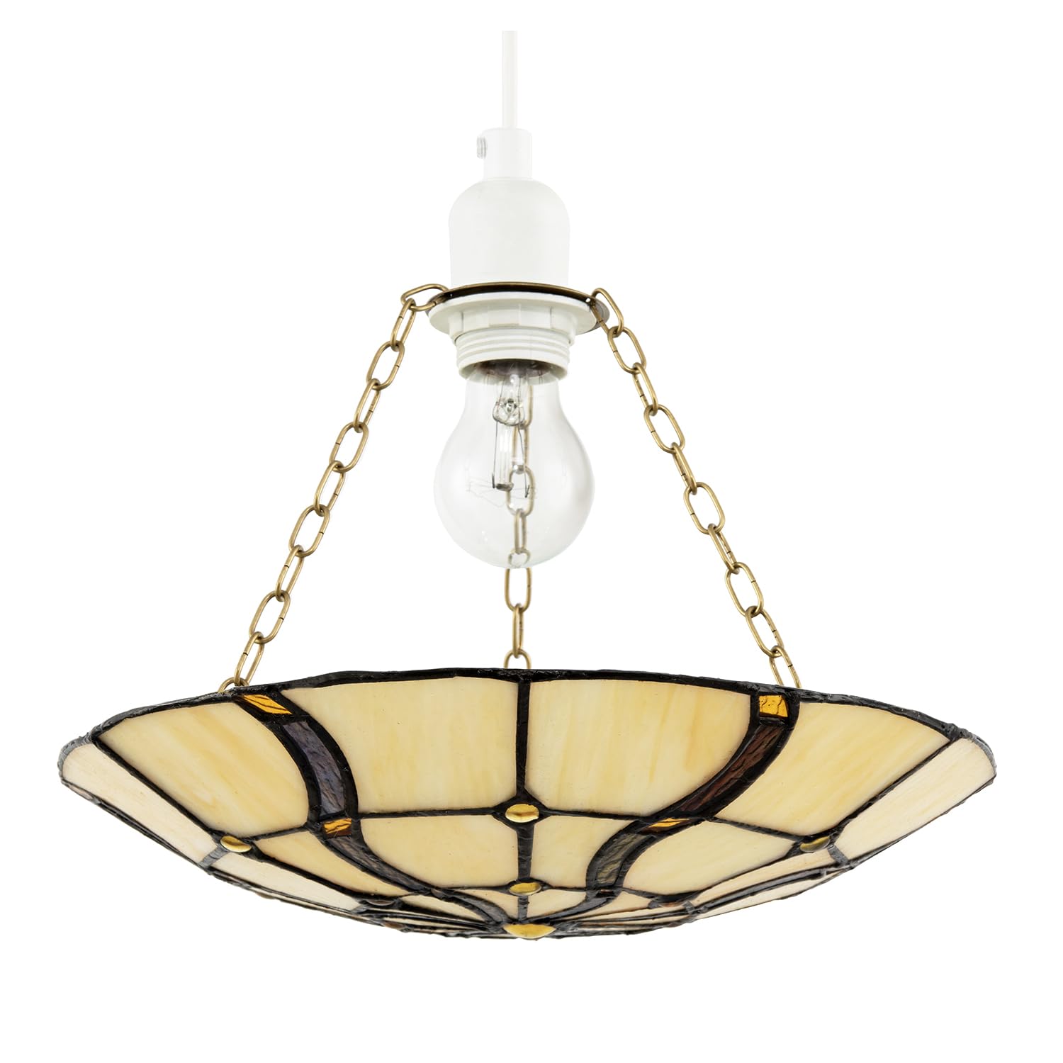 Happy Homewares Amber/Light Toned Circular Tiffany Stained Glass Pendant Ceiling Shade