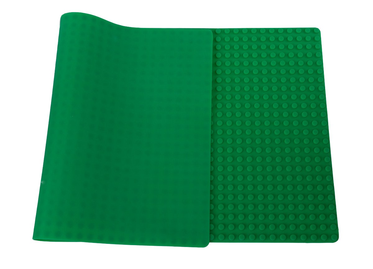 Classic Silicone Green Roll Up Building Mat by Strictly Briks | 30” x 15” Travel Baseplate Builld Bricks Mat | 100% Compatible with All Major Large Peg Brands | Drawstring Bag & Patent Pending Strap