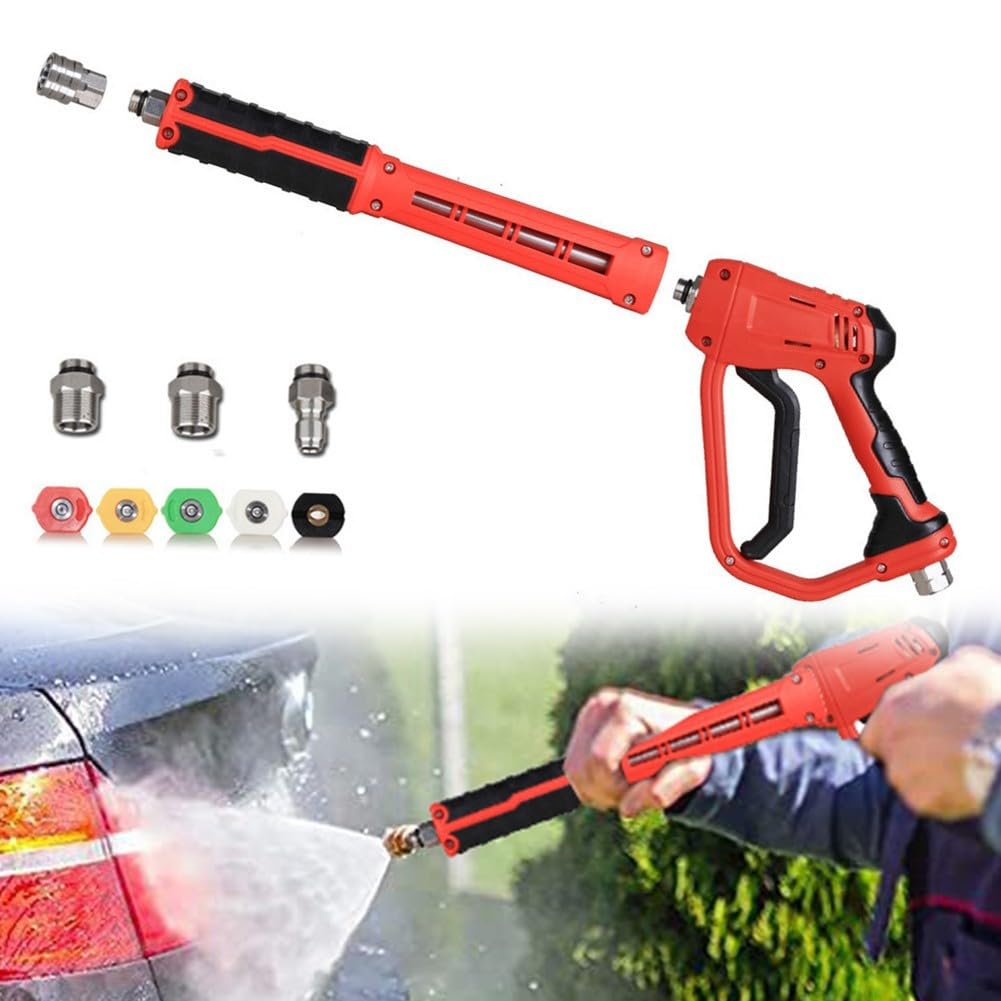 Juego de hidrolimpiadora 300 bar, válvula de latón multifunción 3 en 1 con varilla de acero inoxidable, 5 boquillas de color para lavado de coches