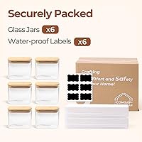 Vista 8 de ComSaf Recipientes de almacenamiento de vidrio rectangulares de 0.7 cuartos con tapas, frascos de vidrio con tapas de bambú, frasco transparente