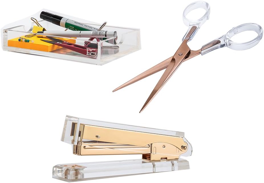 Draymond Story 3 Magic Supplies on Desk - Acrylic Scissors and Stapler and Notepad Holder - DS Desk Stationery