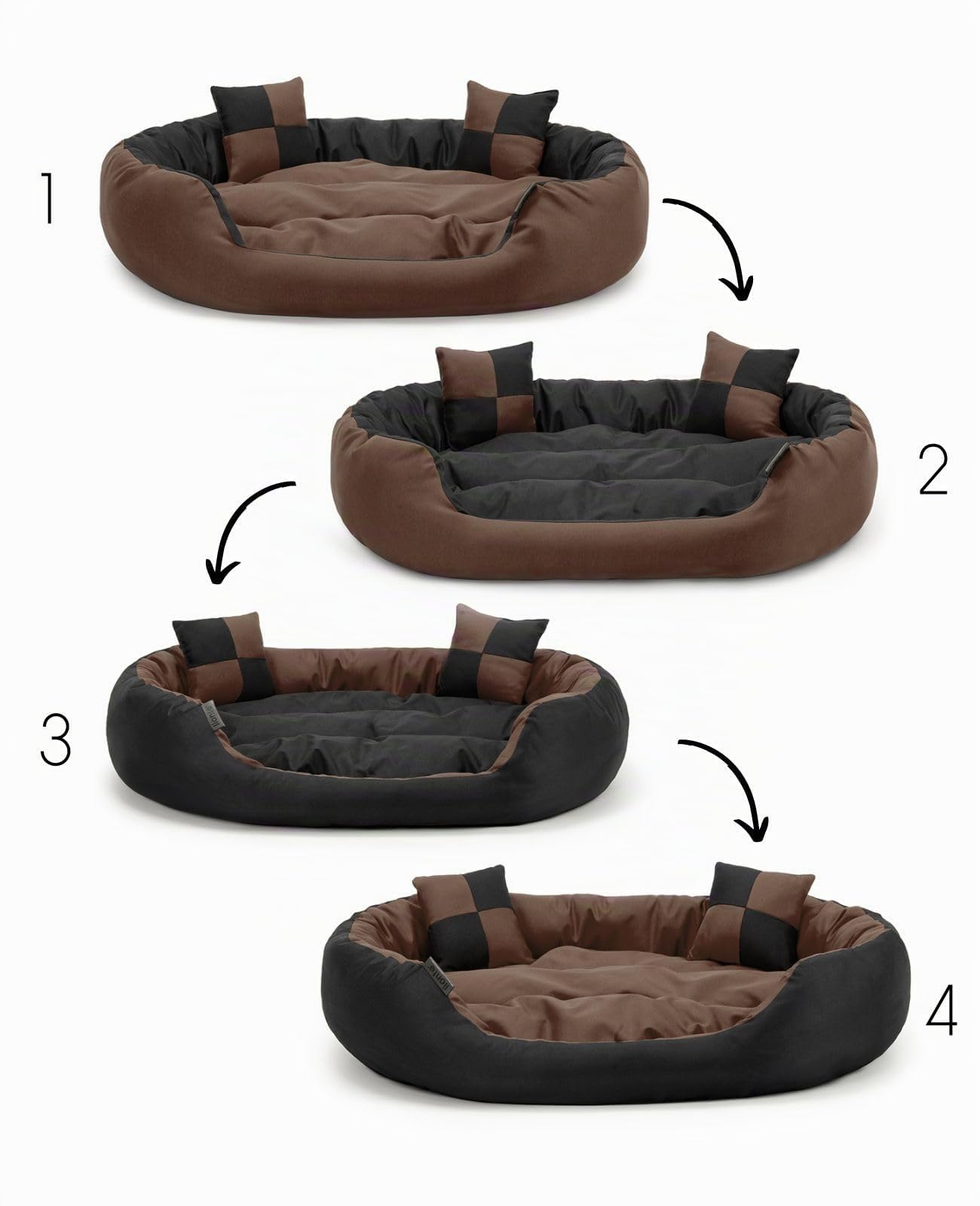 lionto Lit pour Chien 4-en-1 avec Coussin réversible, 110x80 cm, Coussin pour Animaux de Compagnie de Toutes Tailles résistant aux griffures avec entrée Basse, Noir/Marron