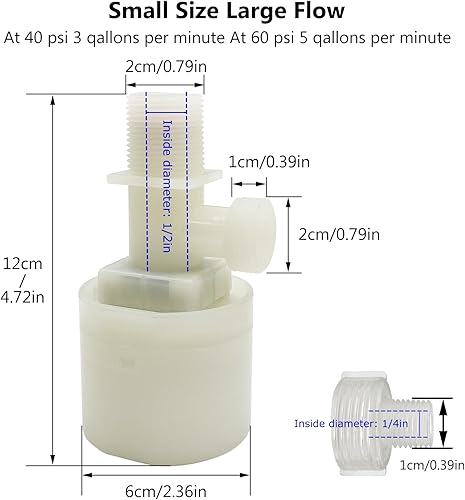 Miniatura 11 de Válvula de flotador de agua, control de nivel de agua, tanque de agua, válvula de flotador tradicional, 2 piezas (1/2 pulgada, entrada lateral)
