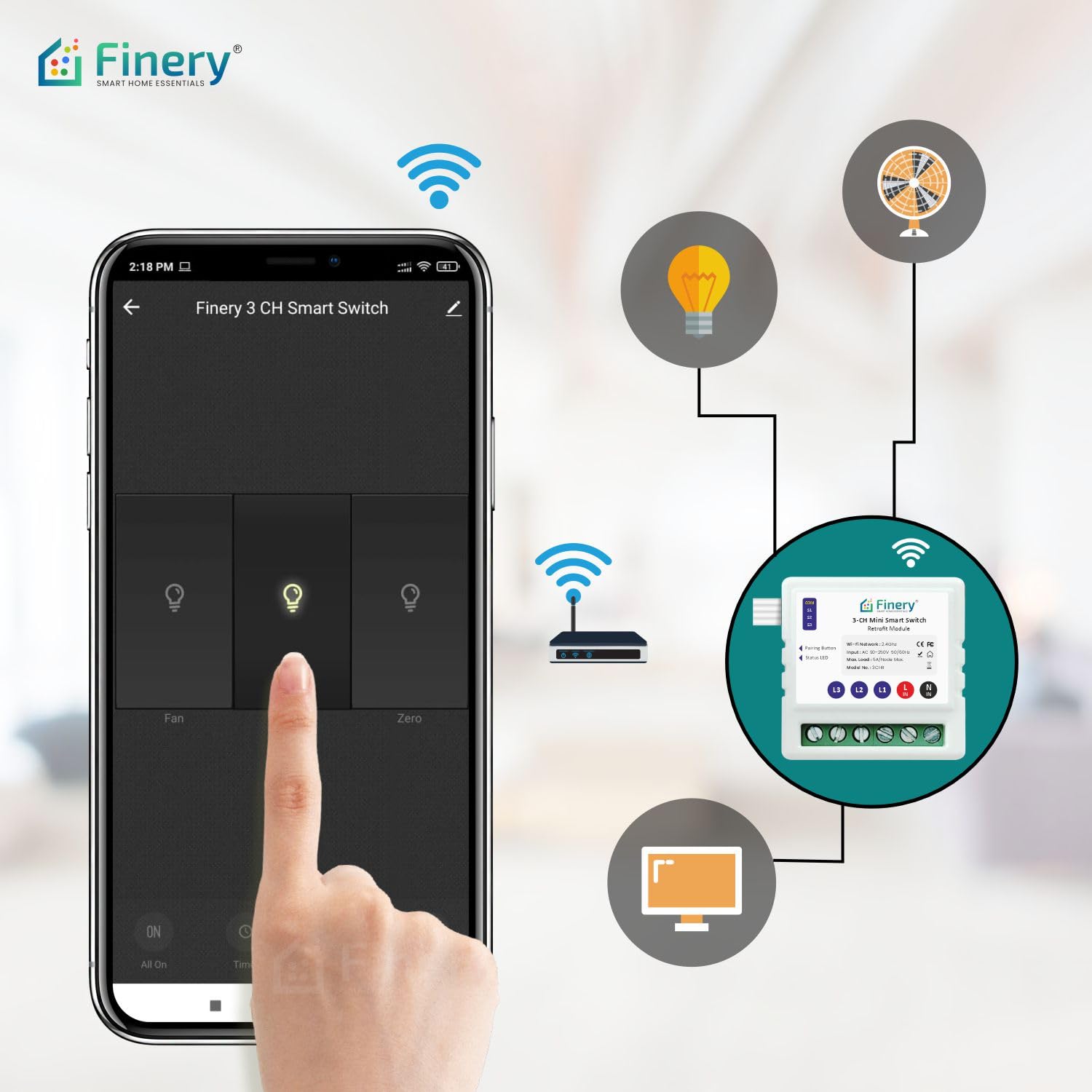 Finery 3 Node WiFi Smart Switch Retrofit Kit Supports Manual switches Compatible with Alexa & Google Home iOS and Android Smart Life app (3 Node/Gang) 3