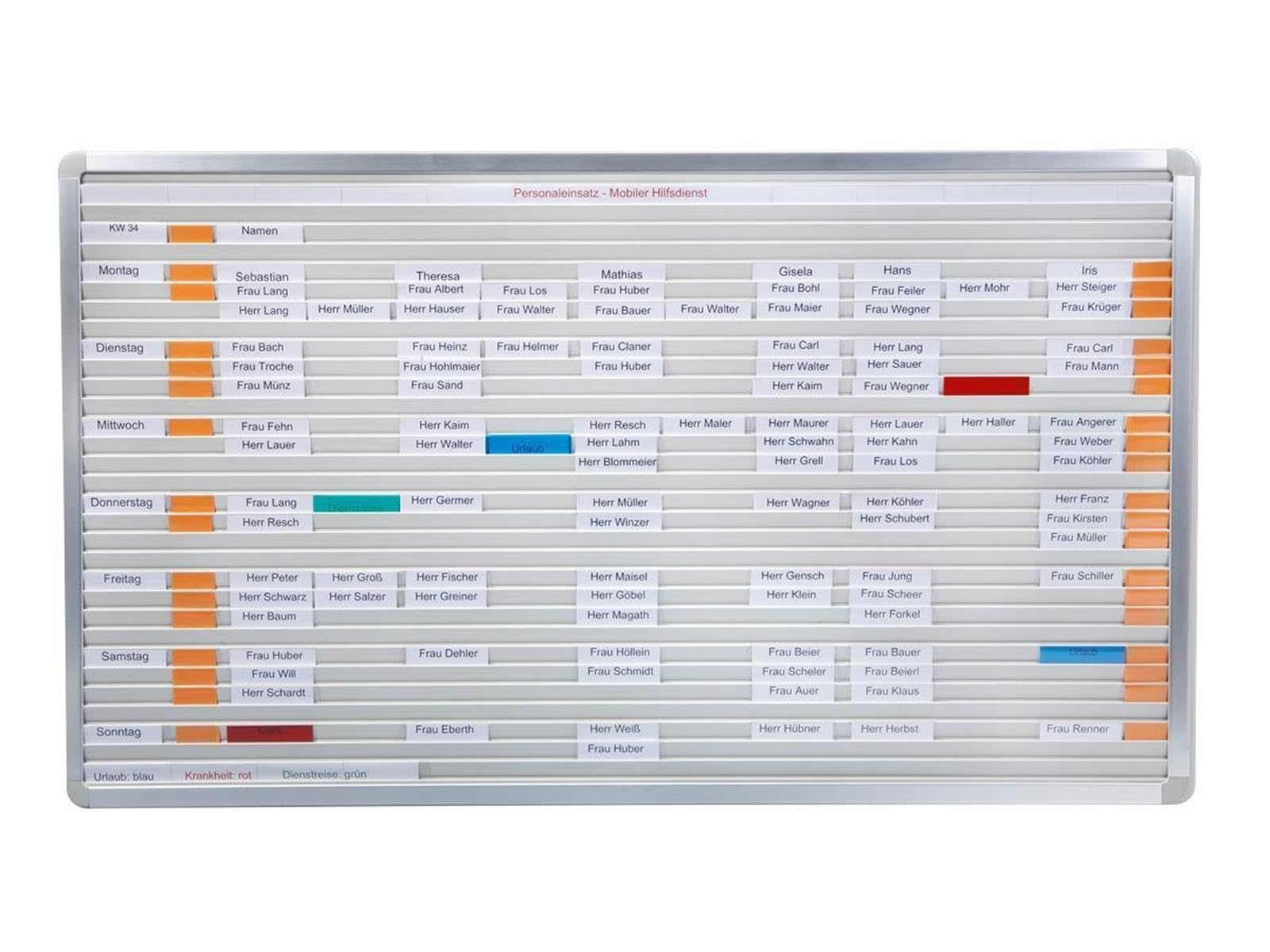 Streifenstecktafel "Visiplan" zur übersichtlichen Darstellung diverser Planungsaufgaben wie Maschinenbelegung, Personalplanung, Dienstplaneinteilung, aus drei Schienenanzahlen wählbar, Breite immer 160 cm