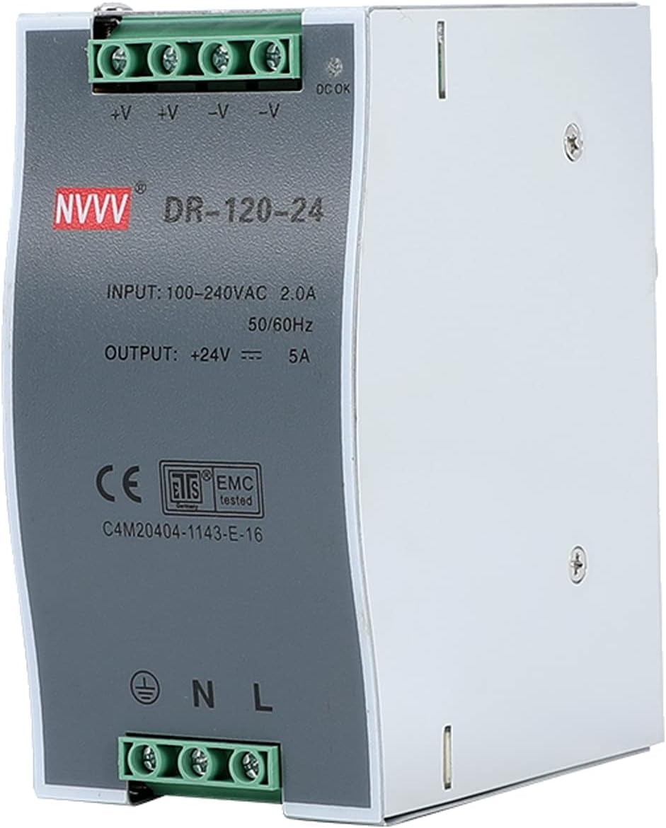 Dr-120-24 Ac to Dc Din-Rail Power Supply, 24v, 5 Amp, 120w, Operating Temp, Overload Protection, Metal, Silver+Grey